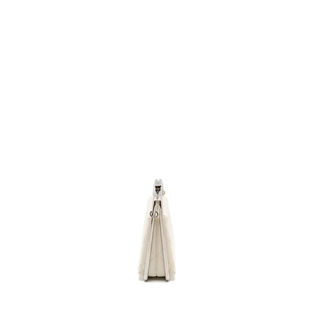 Chanel Metal Bar Clutch Bag Lambskin White