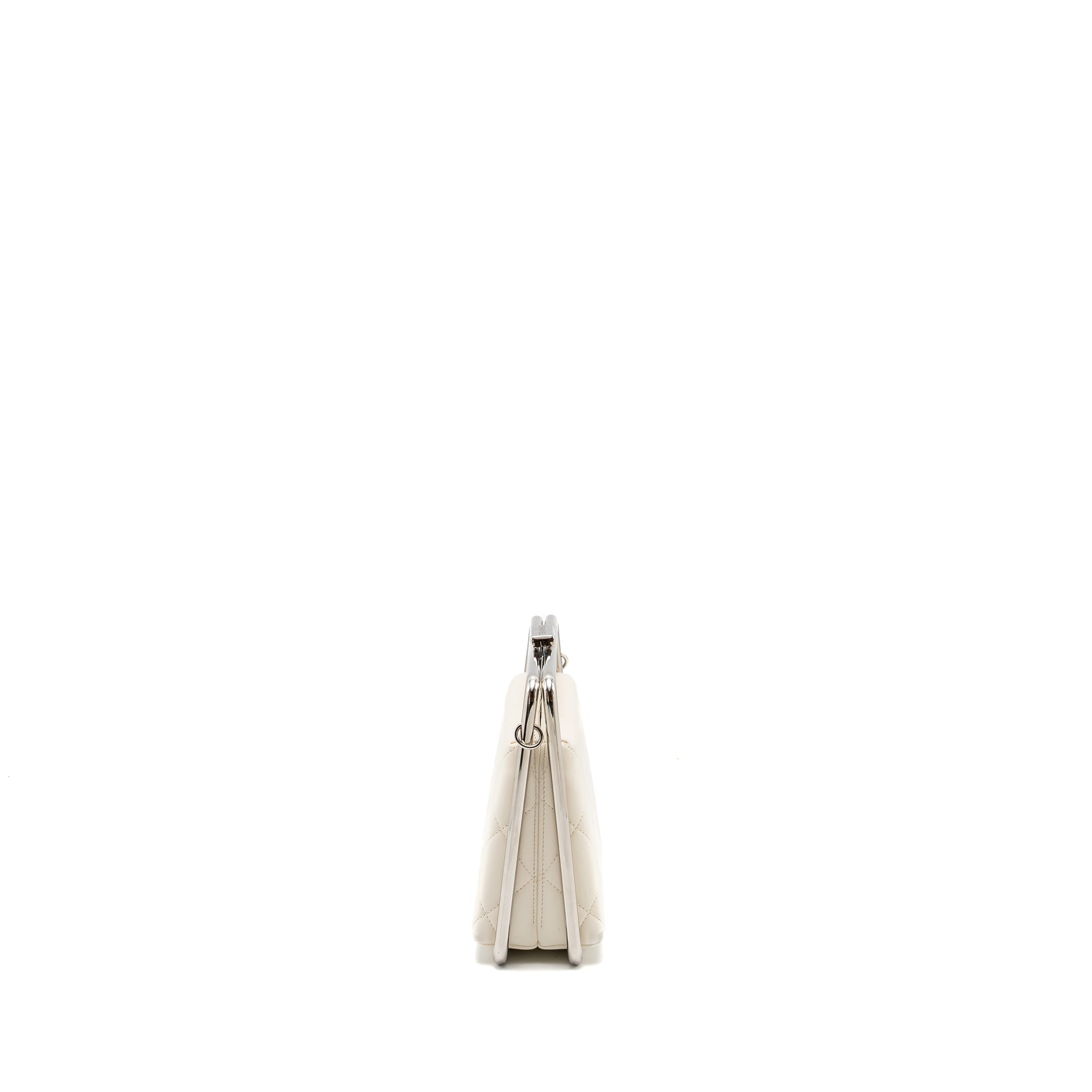 Chanel Metal Bar Clutch Bag Lambskin White