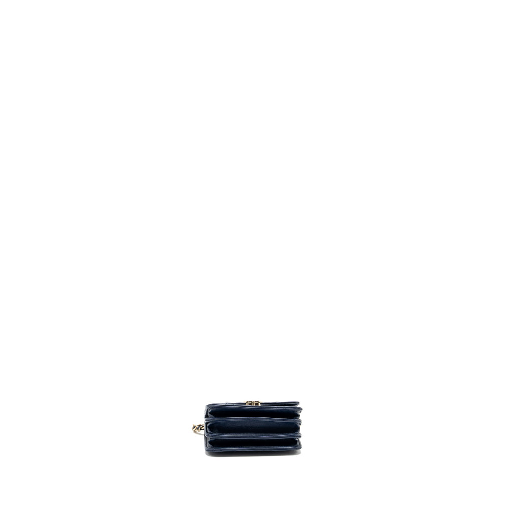 Chanel top handle mini flap Clutch Lambskin Navy L (microchip)