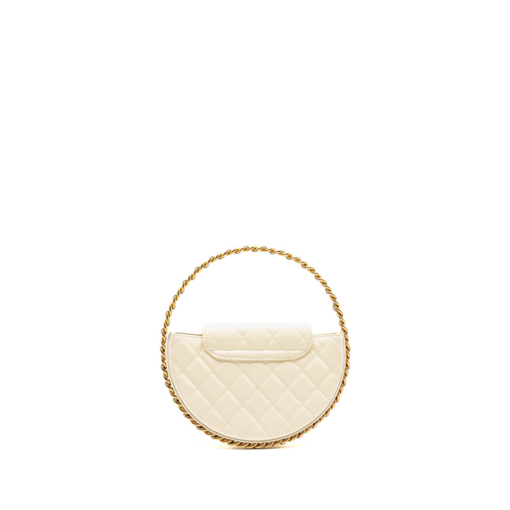 Chanel round clutch patent leather white  (microchip)