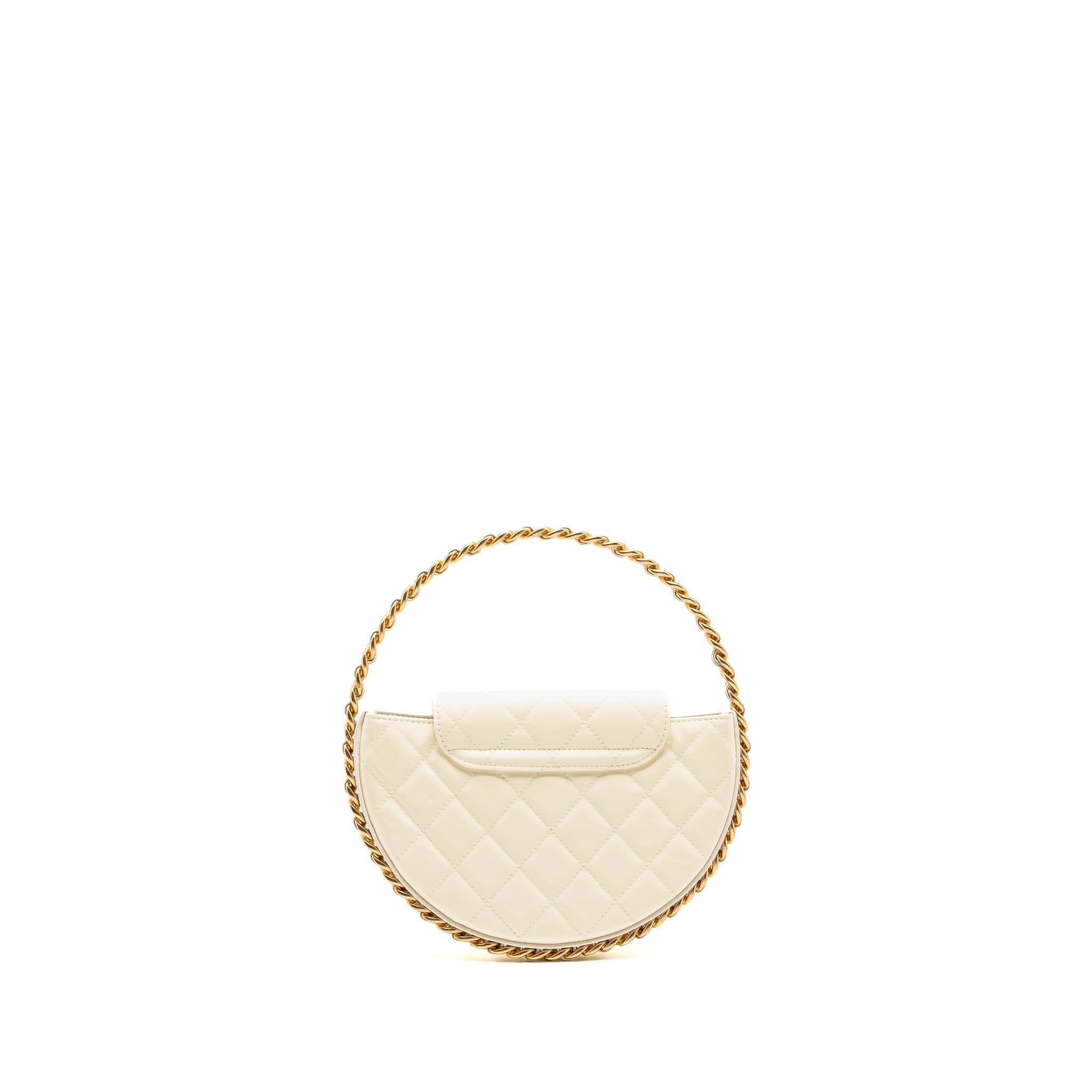 Chanel round clutch patent leather white  (microchip)