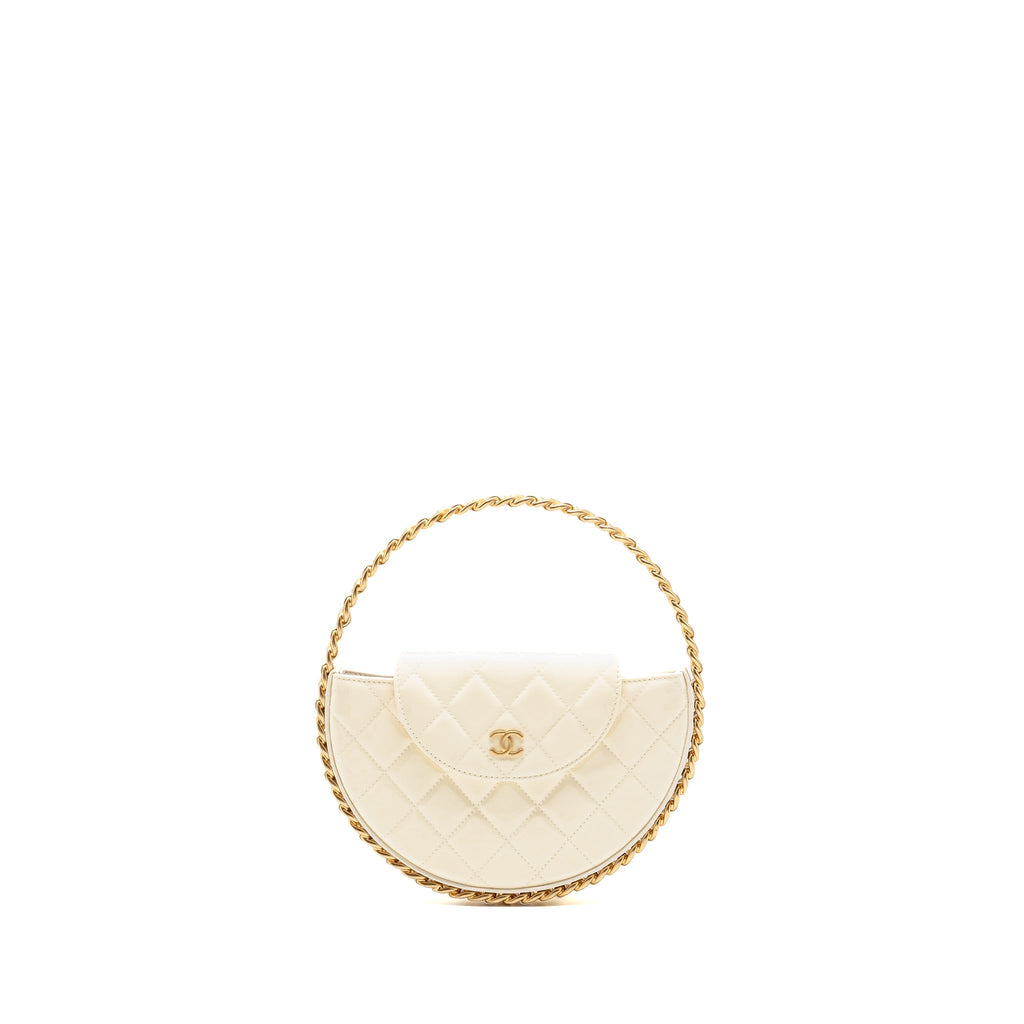 Chanel round clutch patent leather white  (microchip)
