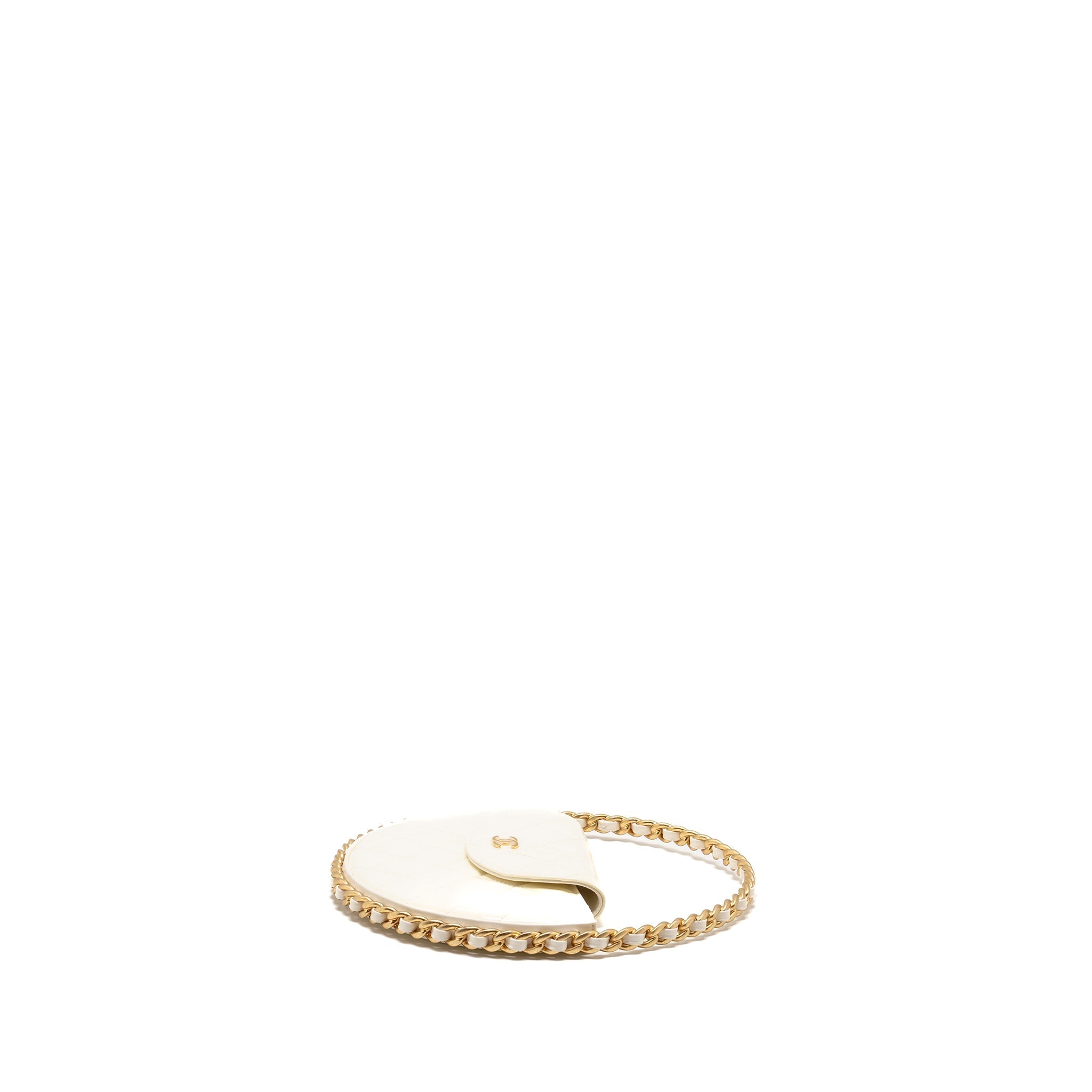 Chanel round clutch patent leather white  (microchip)
