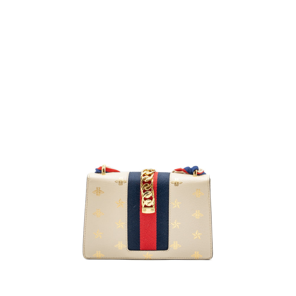 Gucci Small Sylvia Bag Bee and Star Printed Calfskin White