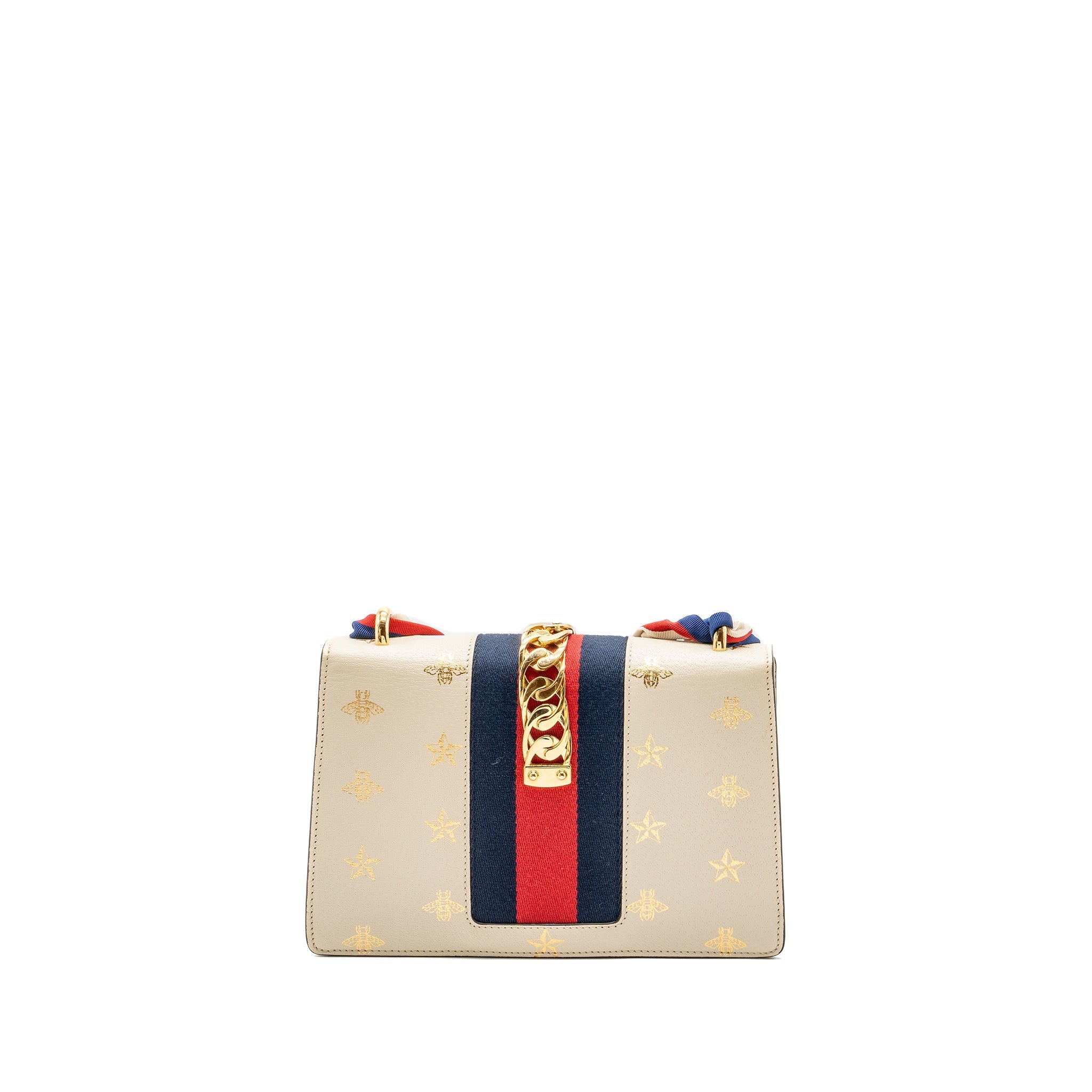Gucci Small Sylvia Bag Bee and Star Printed Calfskin White