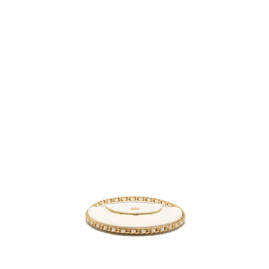 Chanel round clutch patent leather white  (microchip)