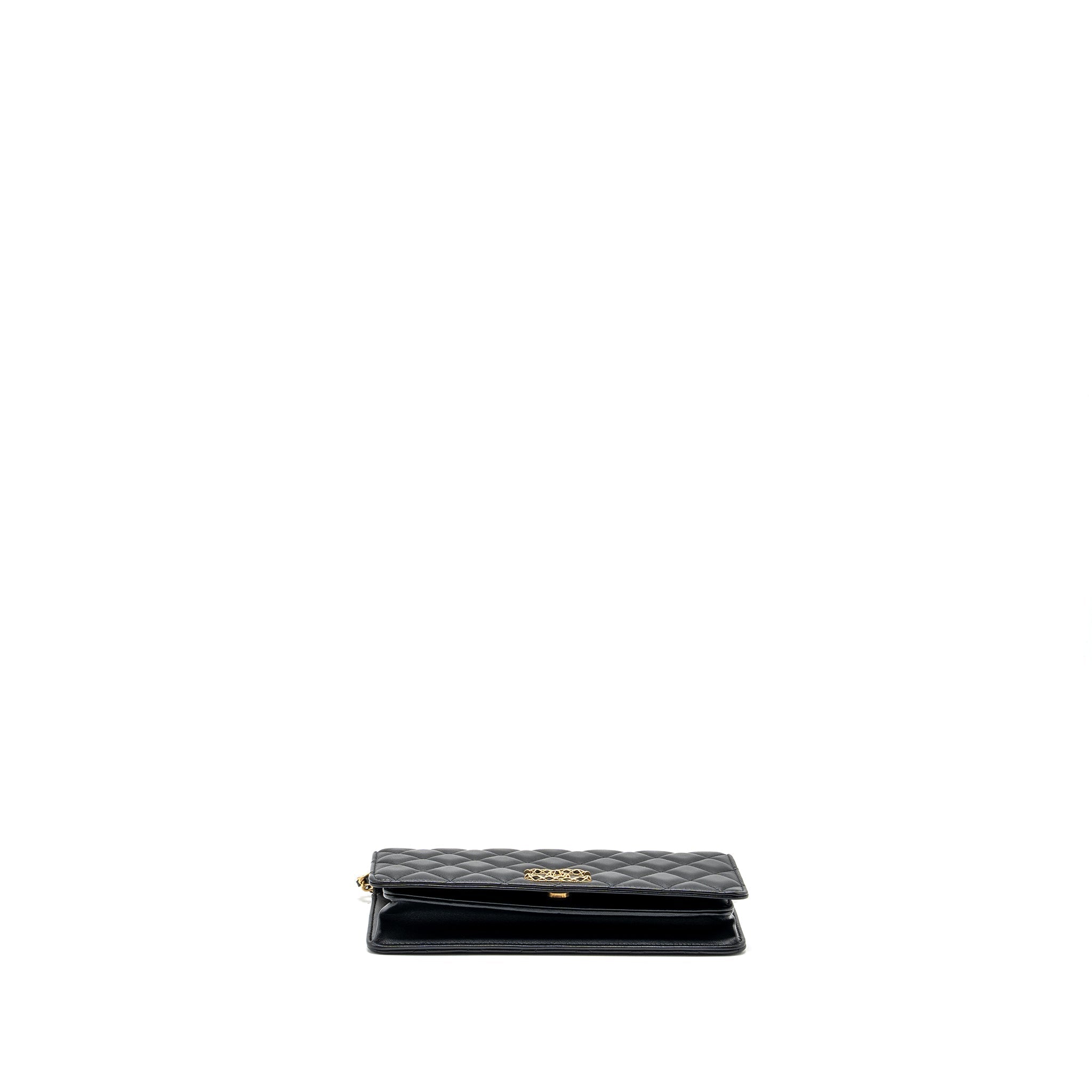 Chanel 23A clutch with chain lambskin black  (microchip)