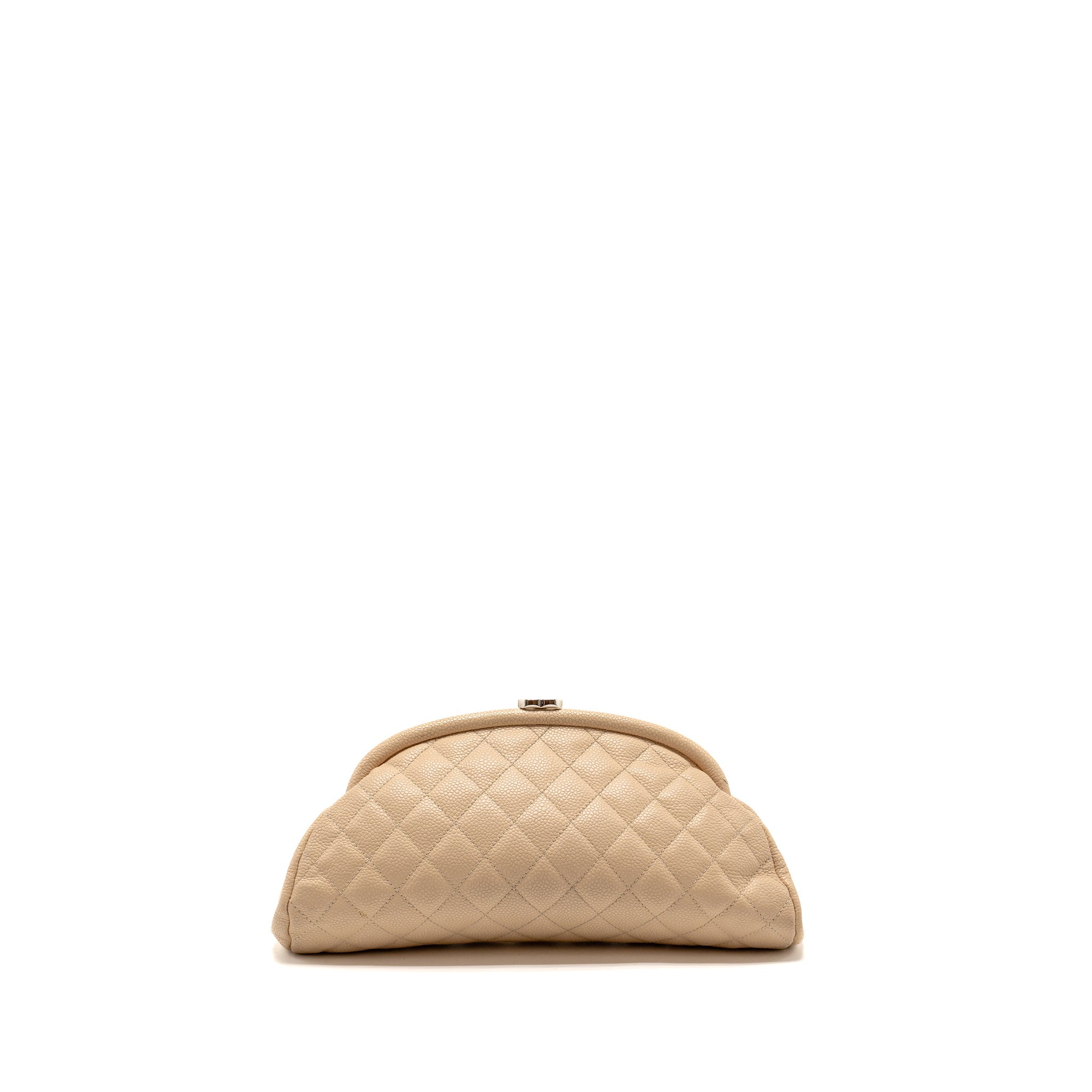 Chanel timeless kisslock clutch caviar beige