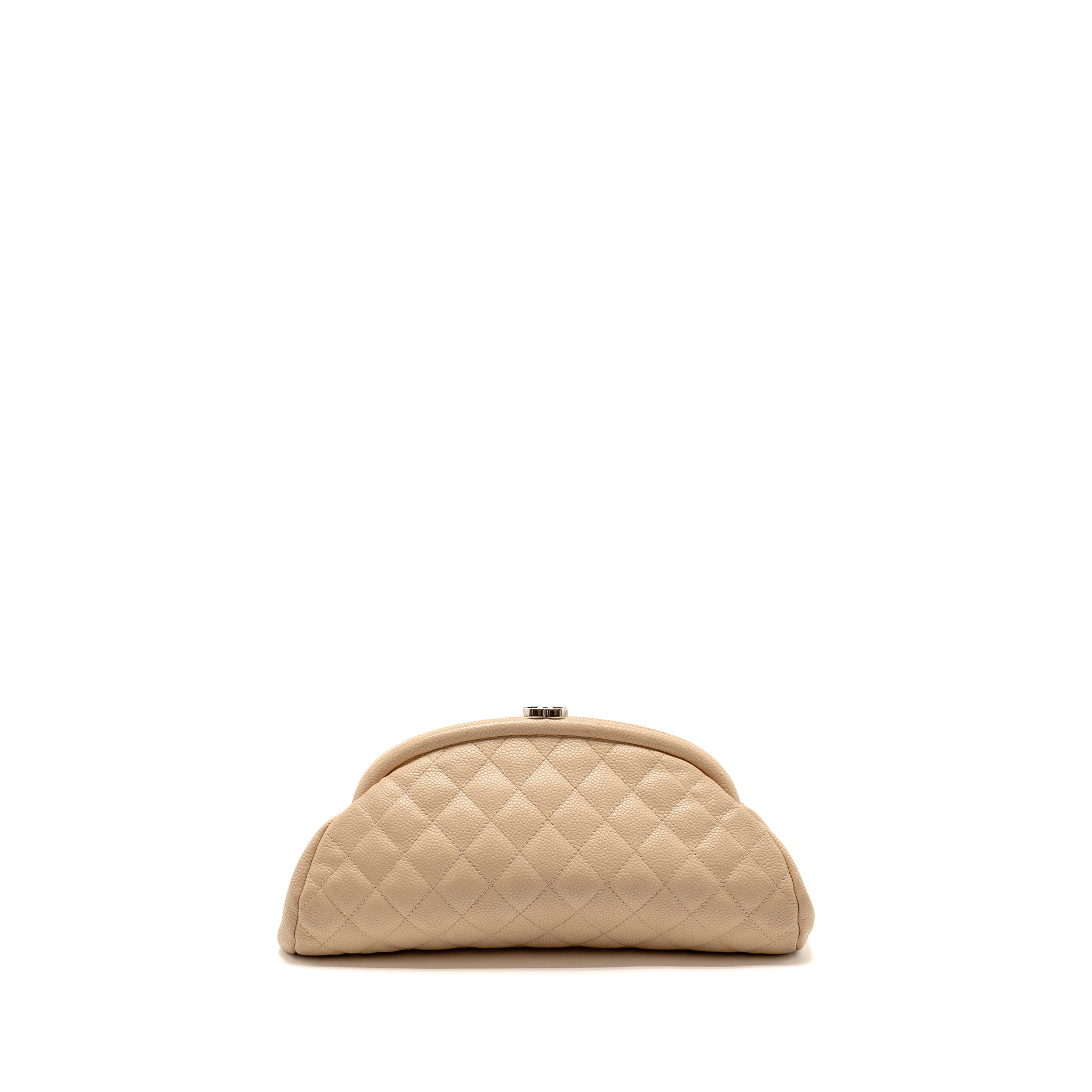 Chanel timeless kisslock clutch caviar beige