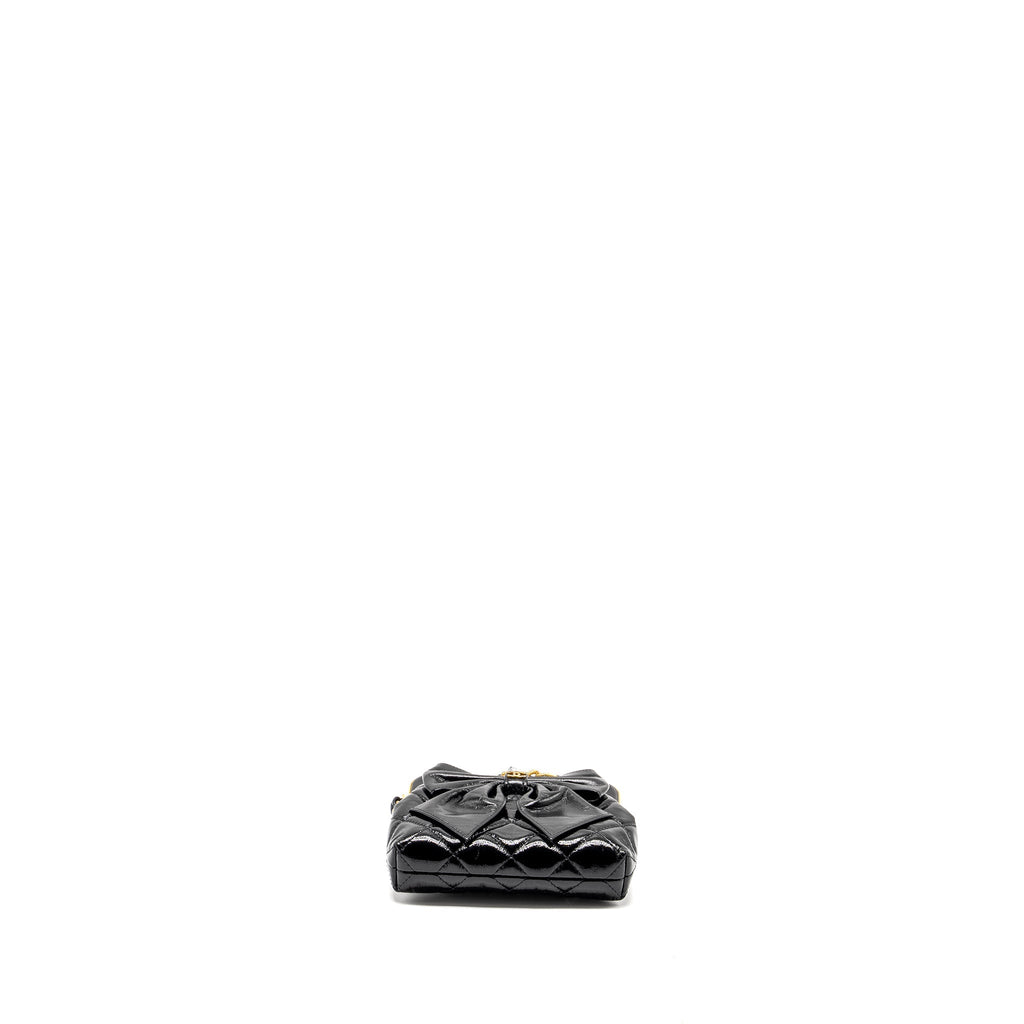 Chanel 24A Bowknot Clutch With Chain patent Crumpled Lambskin/Shiny Lambskin Black  (microchip)
