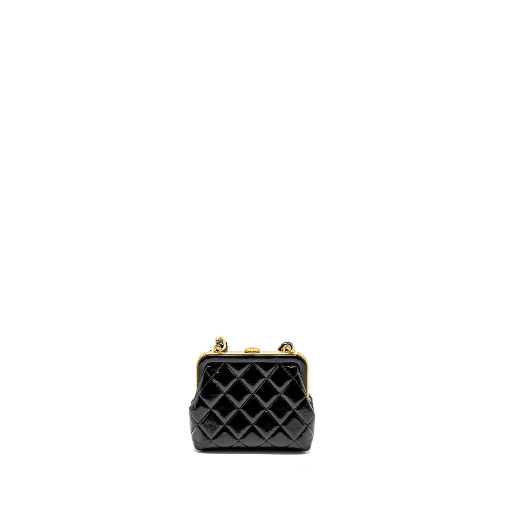 Chanel 24A Bowknot Clutch With Chain patent Crumpled Lambskin/Shiny Lambskin Black  (microchip)