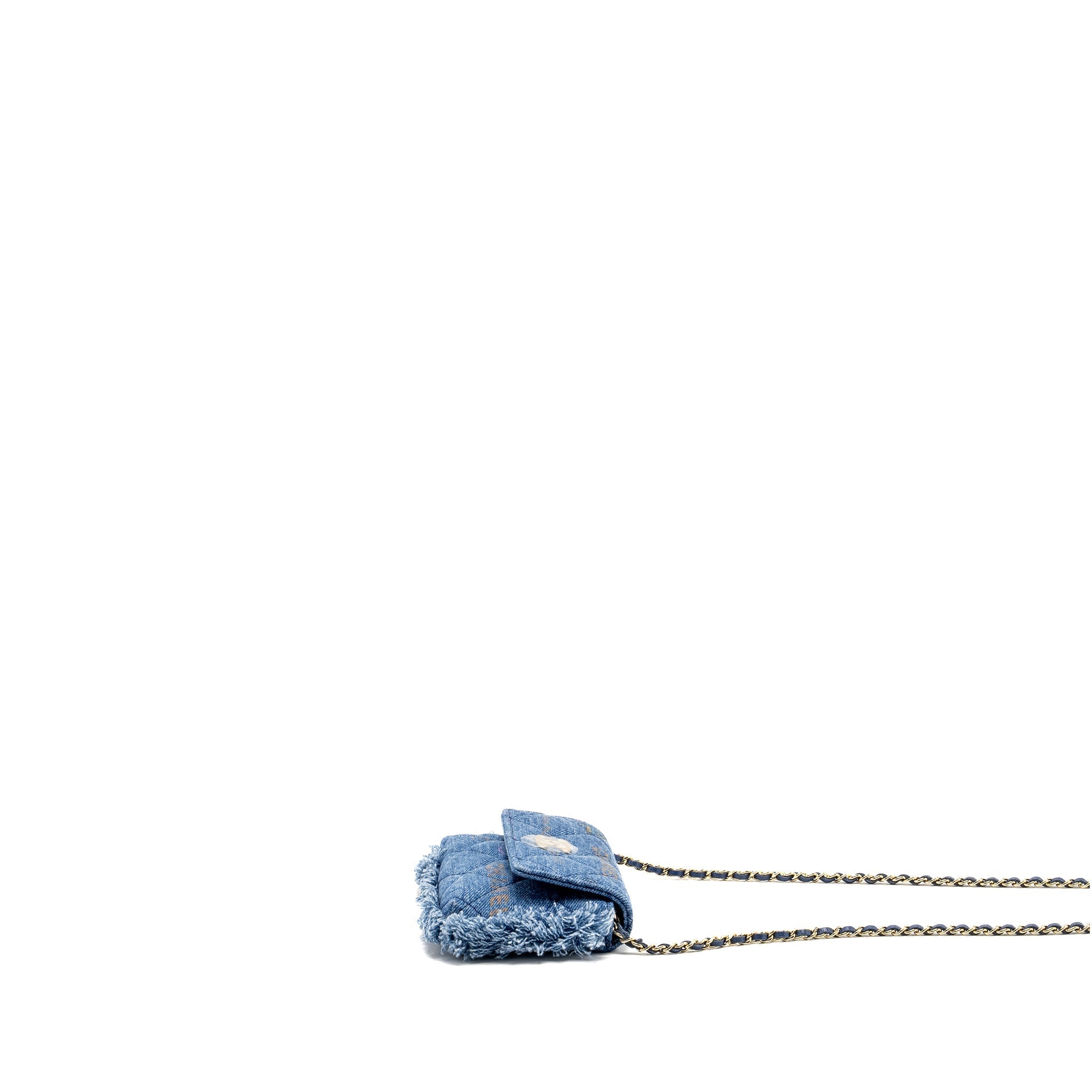 Chanel 22p Logo Printed Mini Clutch With Chain Denim Blue/Multicolour L