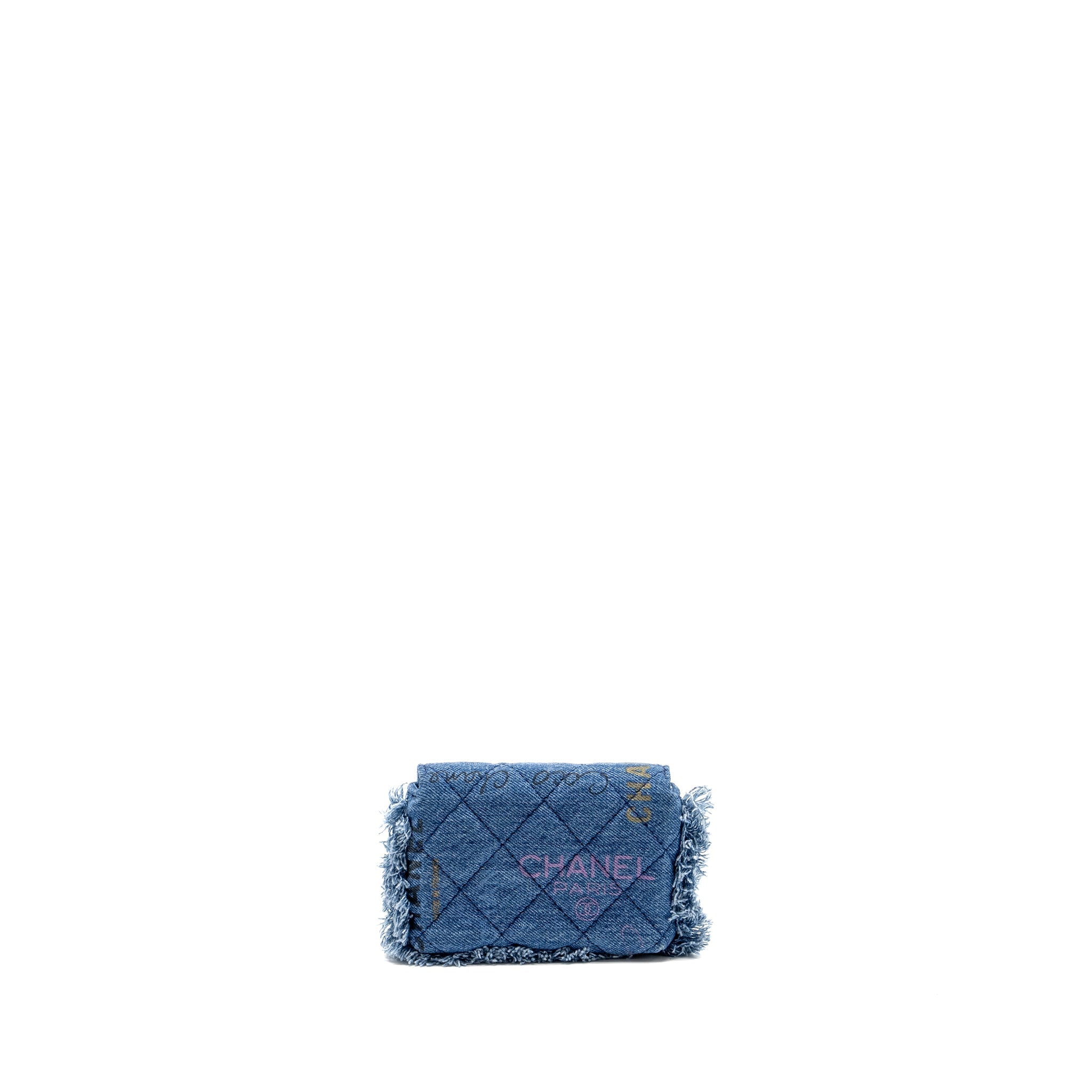 Chanel 22p Logo Printed Mini Clutch With Chain Denim Blue/Multicolour L