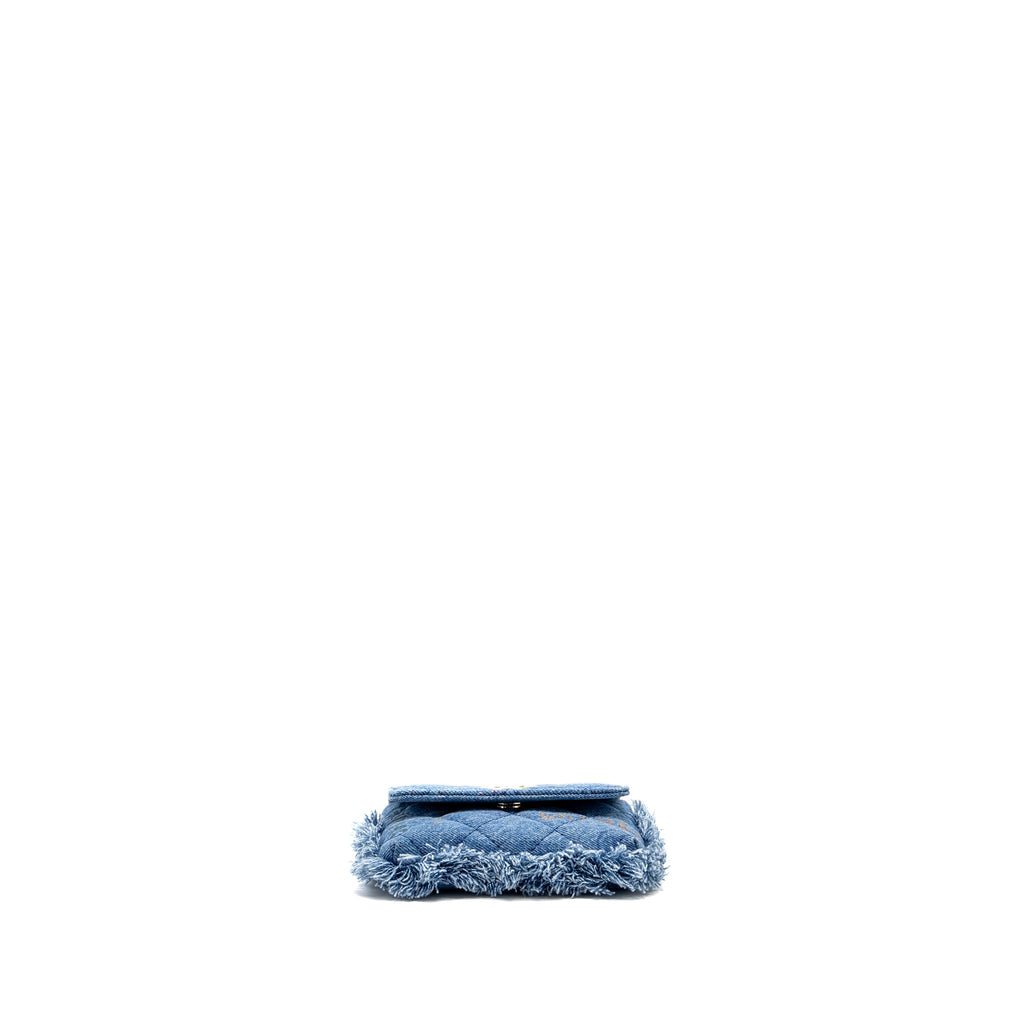Chanel 22p Logo Printed Mini Clutch With Chain Denim Blue/Multicolour L