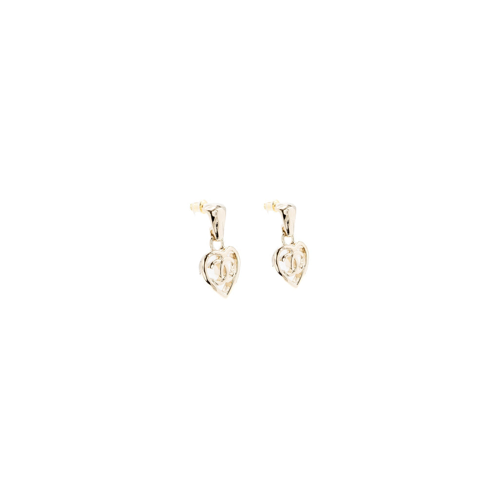 Chanel Heart Shape Dropped Earring Light Gold Tone