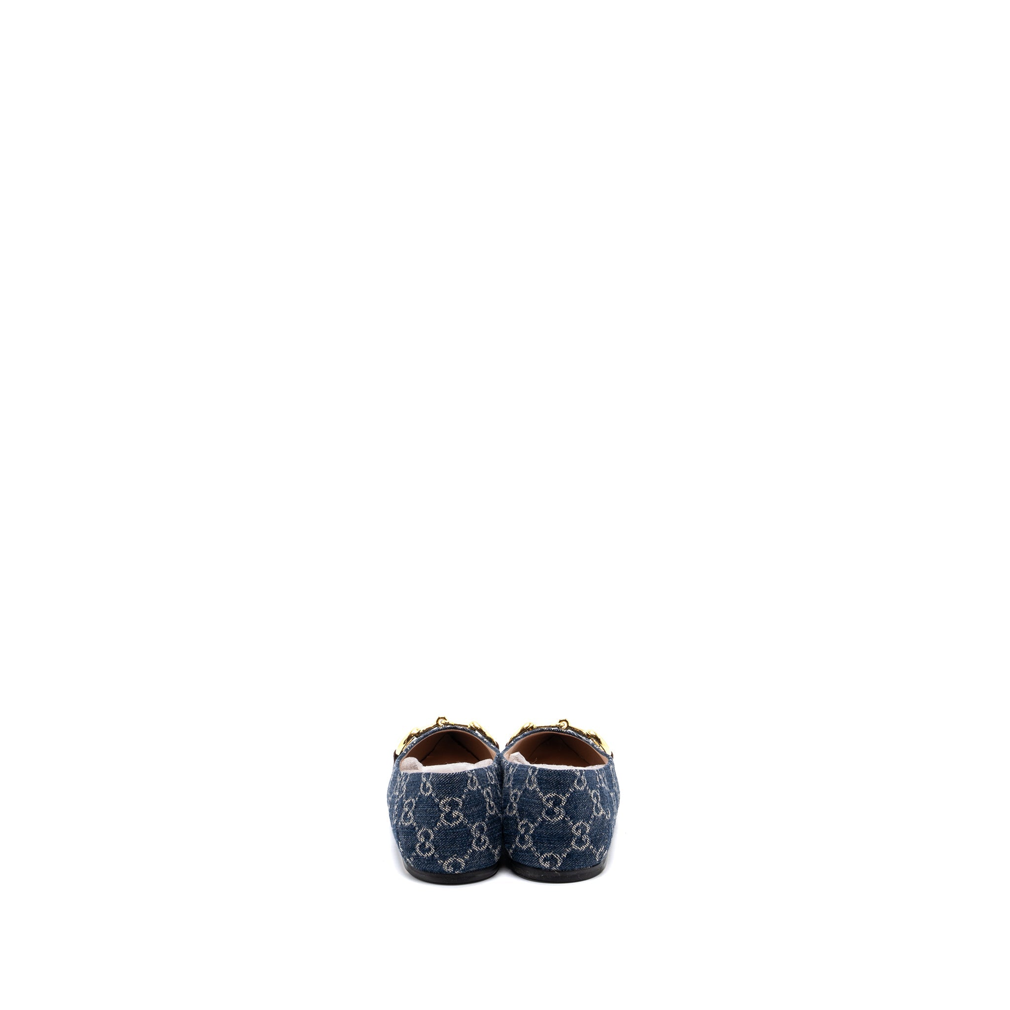 Gucci Size 37 GG Horsebit Ballerina Shoes GG Supreme Denim