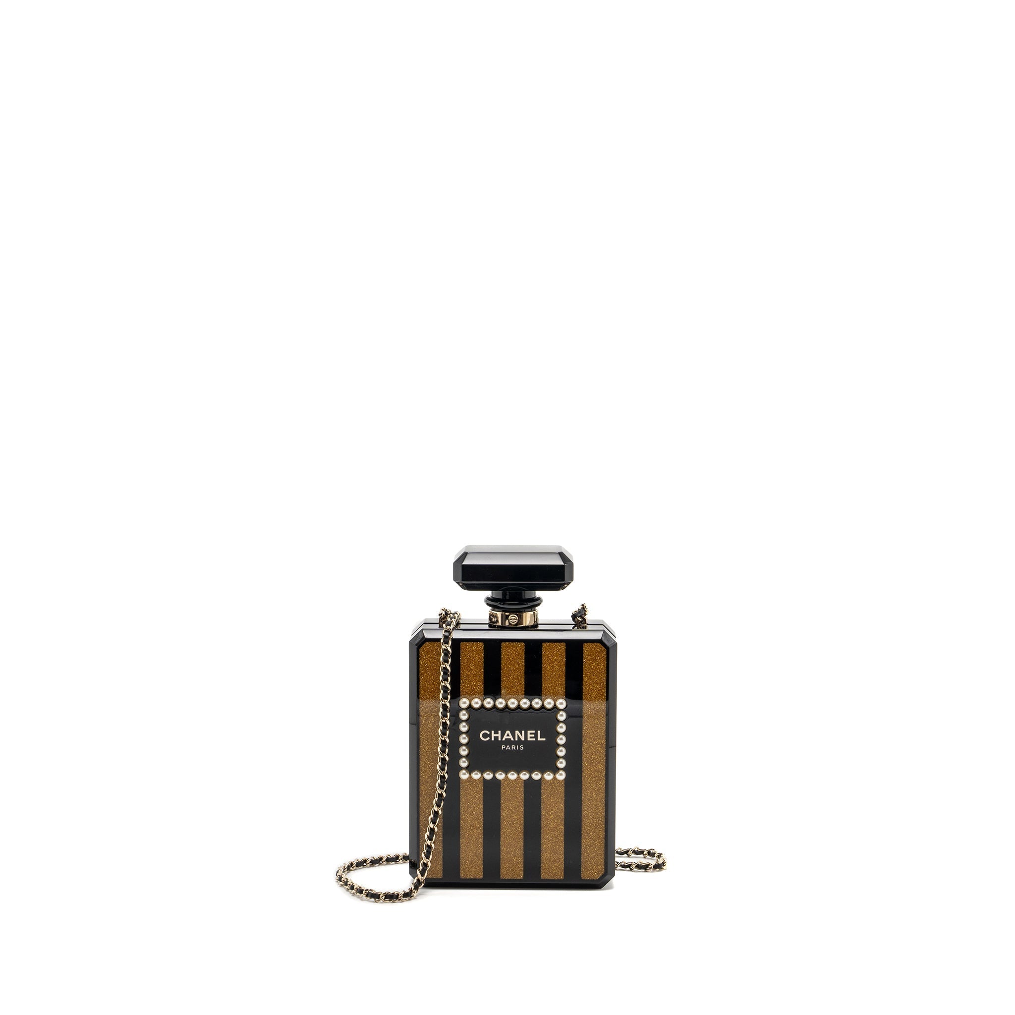Chanel 17A Perfume Bottle Clutch Evening Bag Black / Bronze L