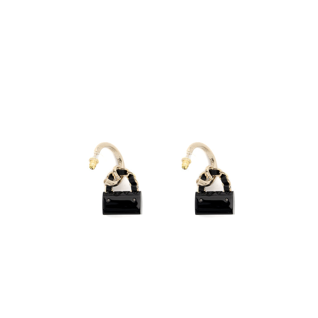 Chanel Flap Bag Dropped Earrings Black L