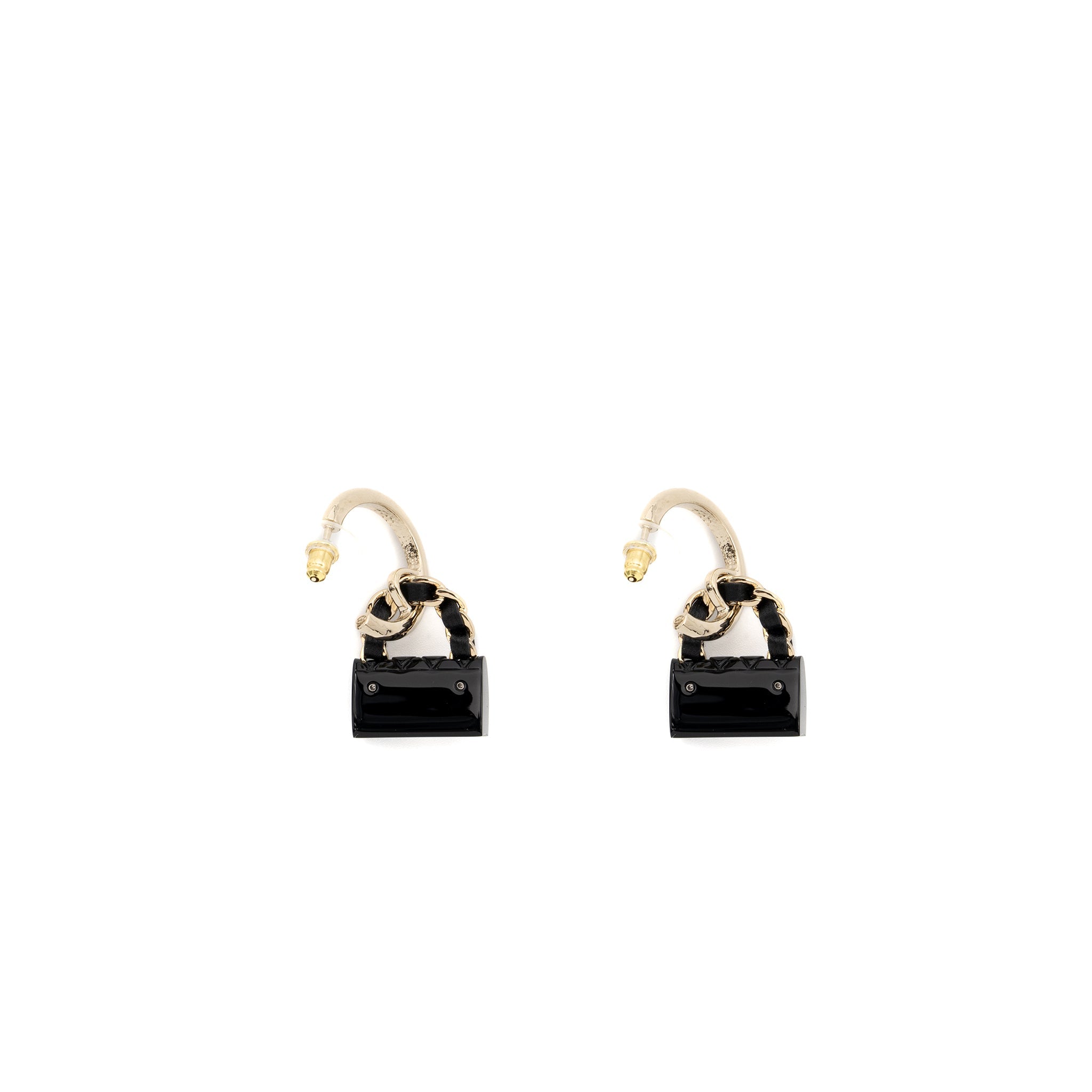 Chanel Flap Bag Dropped Earrings Black L