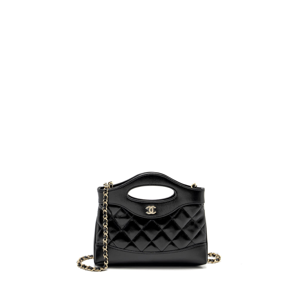 Chanel Mini 31 Clutch with Chain Shiny Calfskin Black L (microchip)
