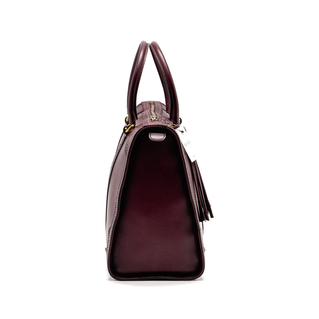 Gucci Vintage Duilio Brogue Boston Bag Calfskin Burgundy