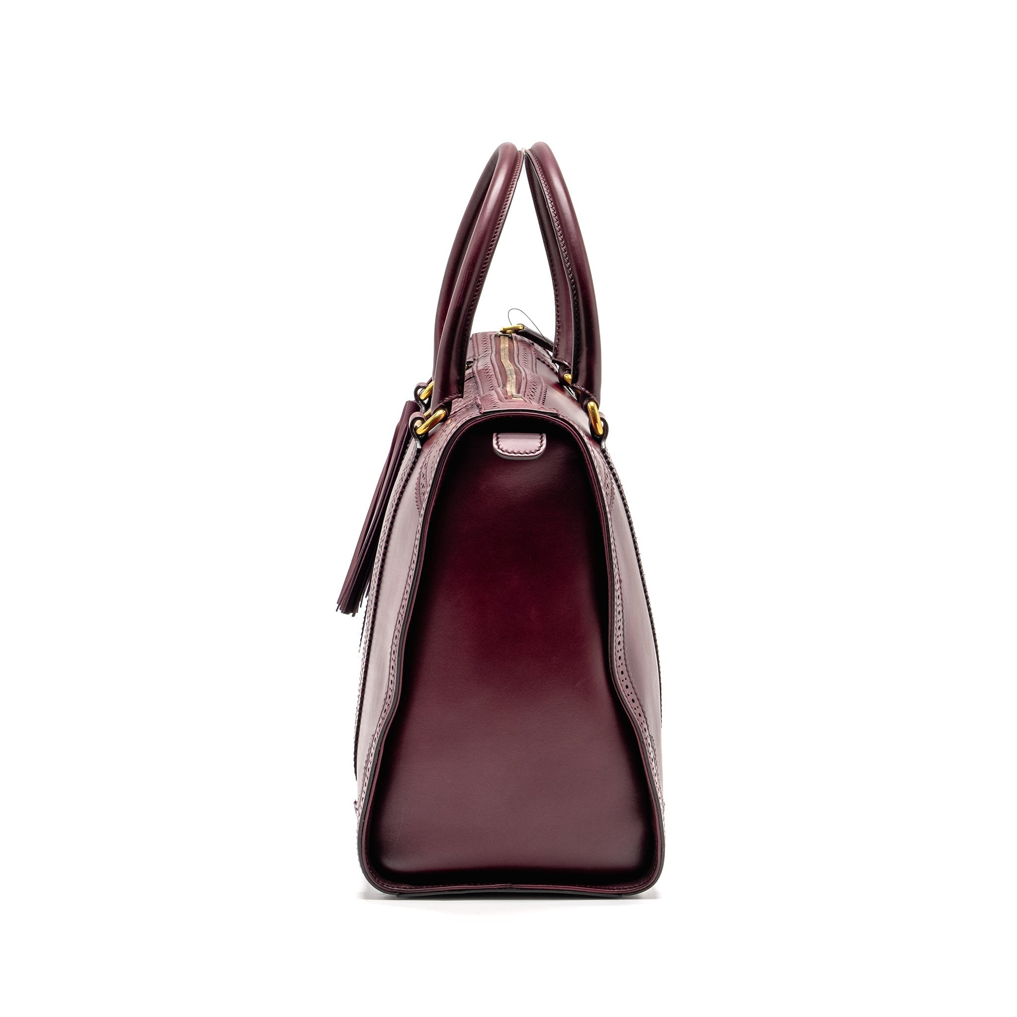 Gucci Vintage Duilio Brogue Boston Bag Calfskin Burgundy