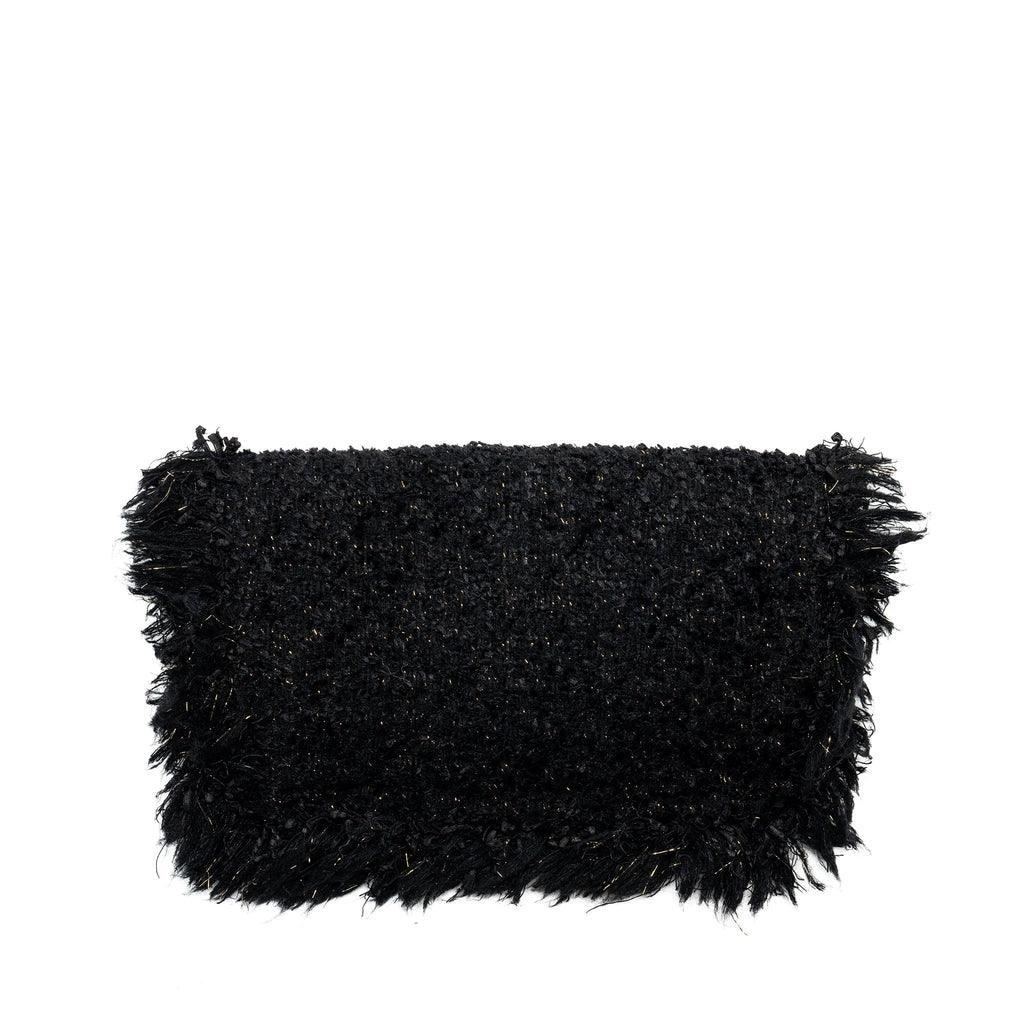 Chanel Fringe Paris Cosmopolite Clutch Tweed Black