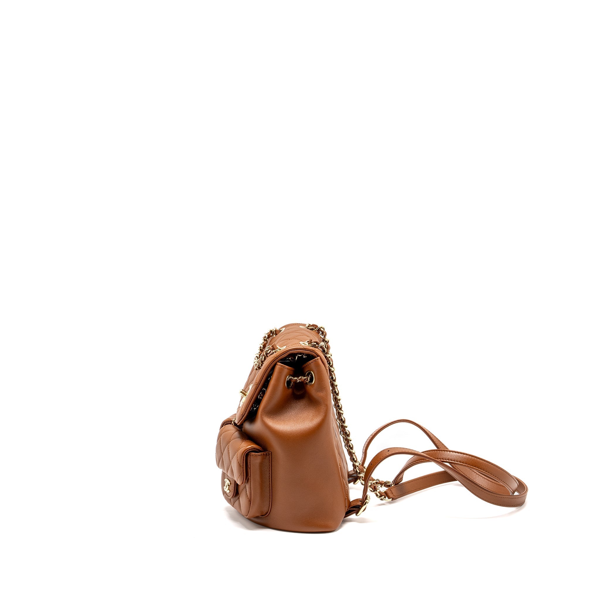 Chanel 23a Triple Pack Backpack Calfskin Caramel L (microchip)