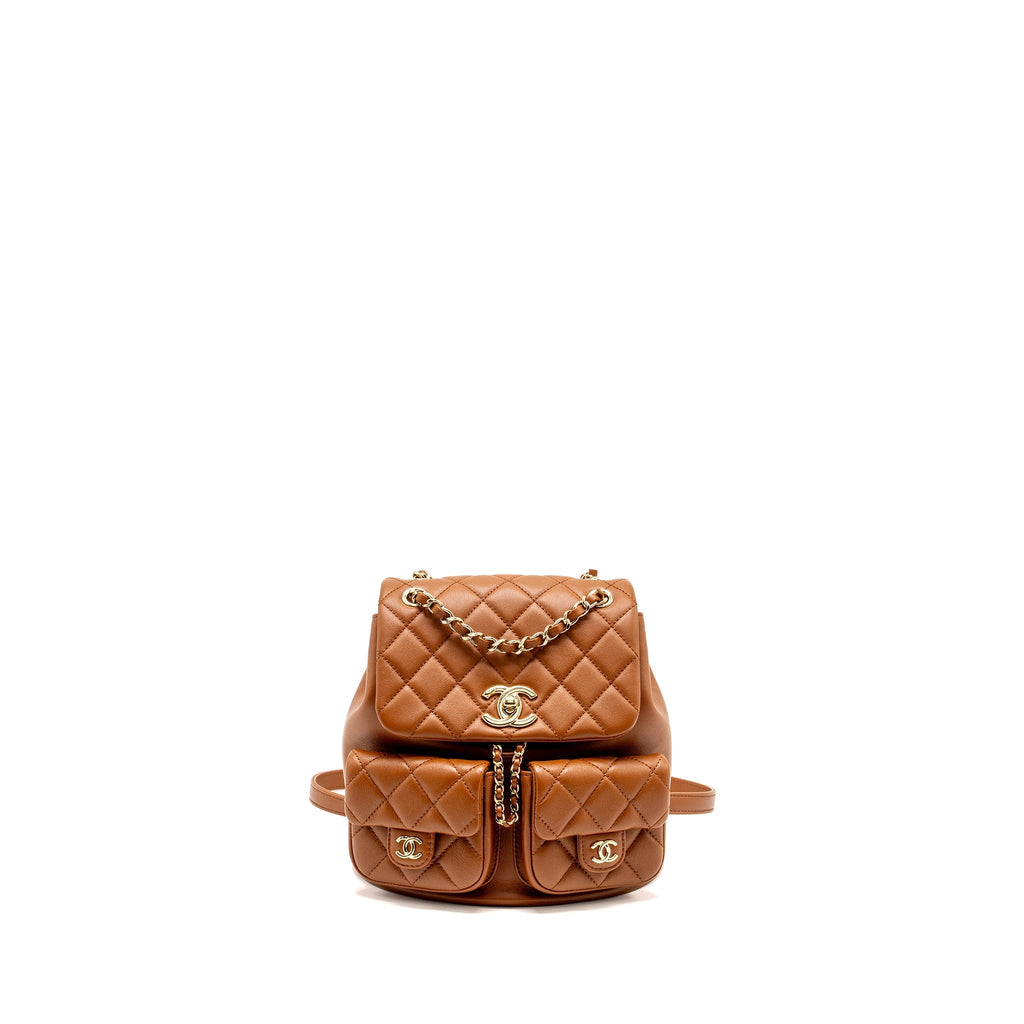 Chanel 23a Triple Pack Backpack Calfskin Caramel L (microchip)