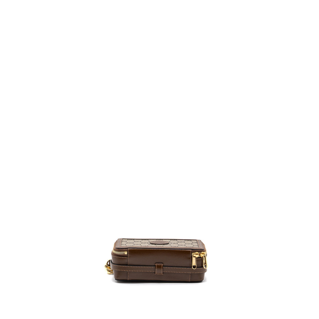 GUCCI MINI CROSSBODY BOX BAG INTERLOCKING GG Supreme CANVAS / LEATHER