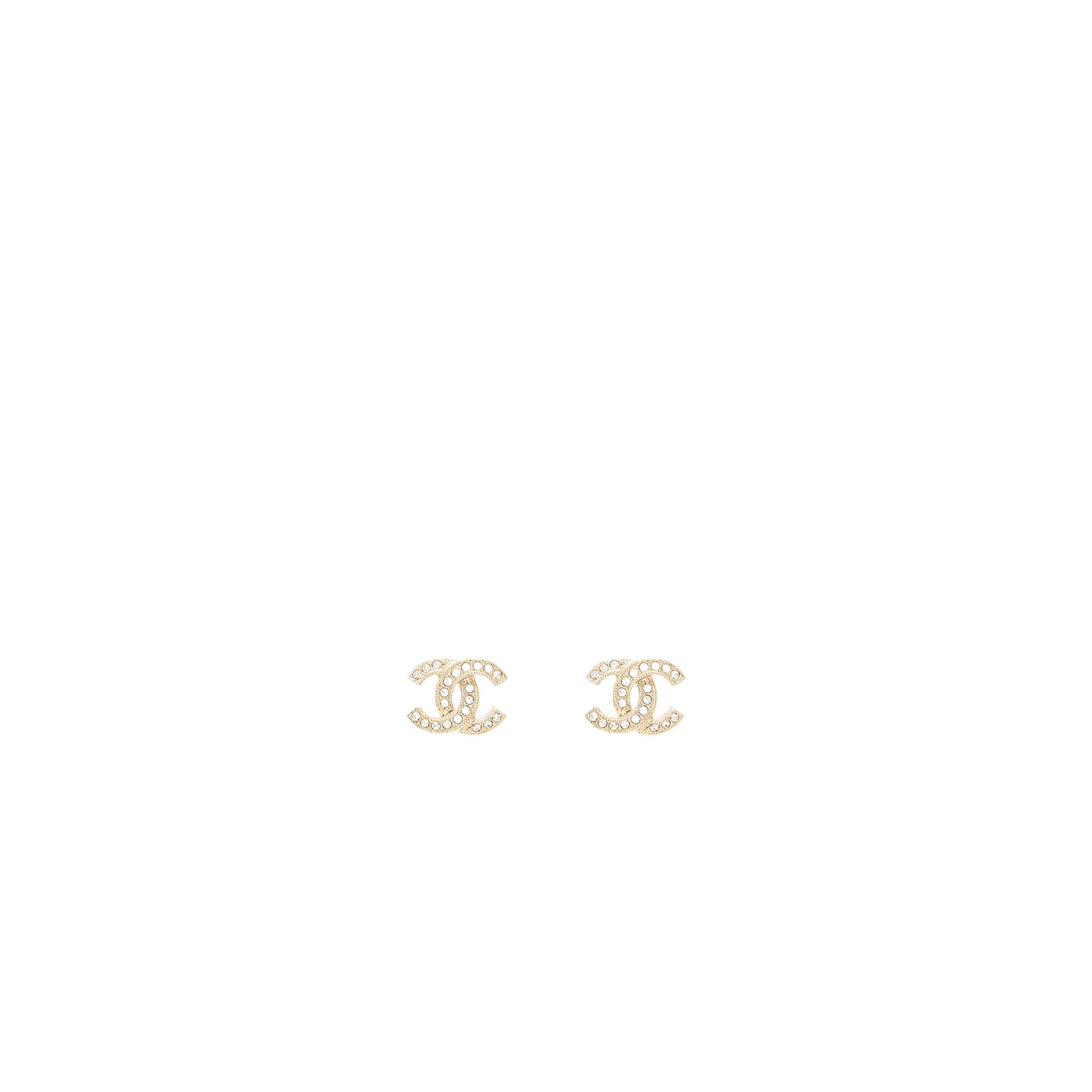 Chanel Classic CC Logo Earrings Crystal Light Gold Tone
