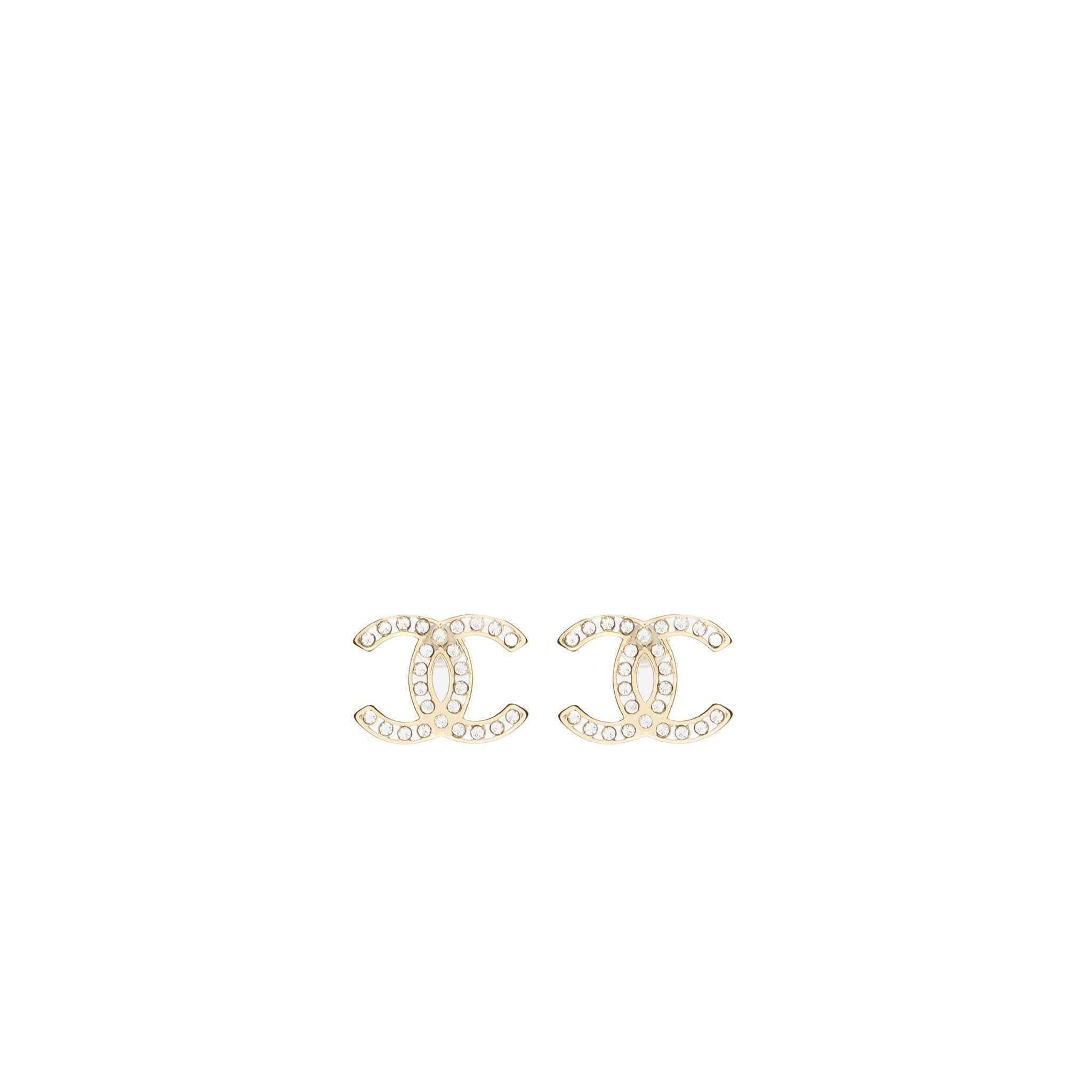 Chanel CC Logo Earrings Crystal Light Gold Tone