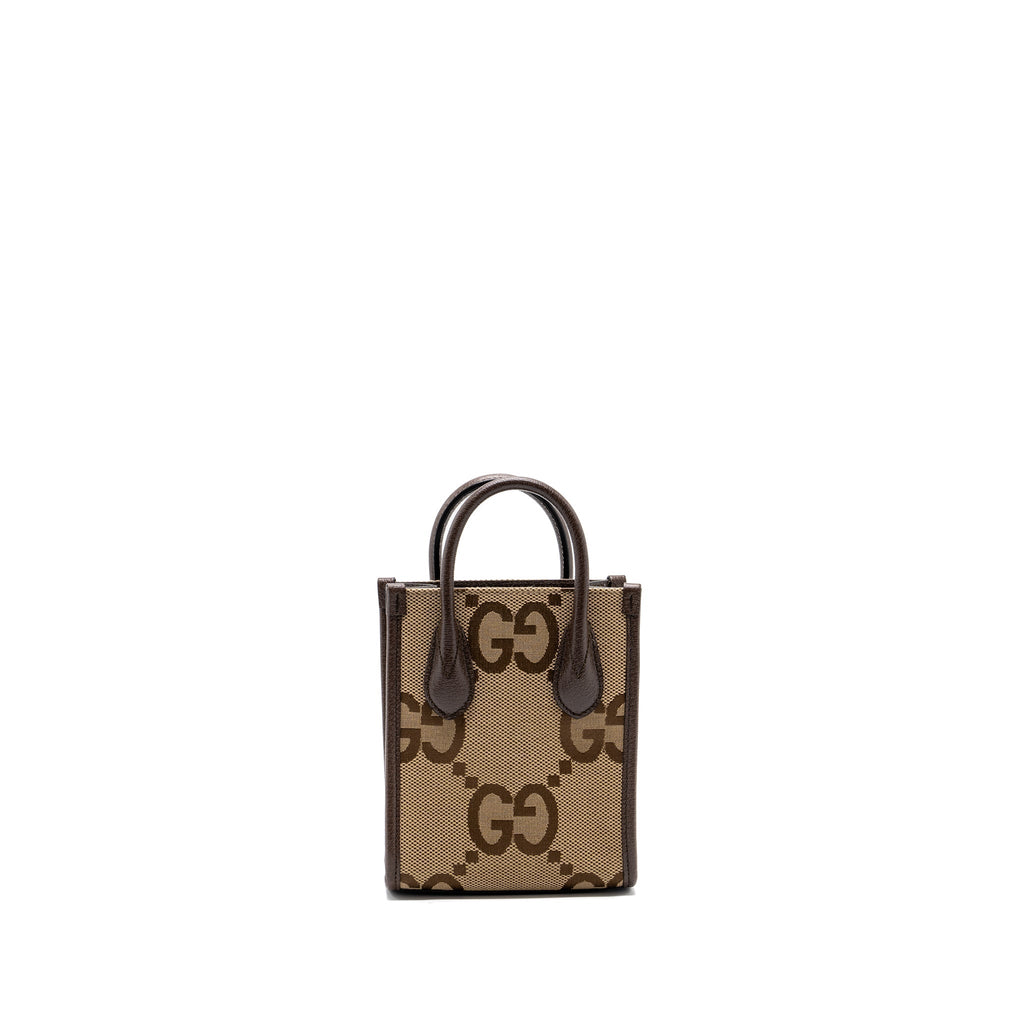 Gucci MINI JUMBO GG TOTE BAG CANVAS / LEATHER CAMEL / EBONY