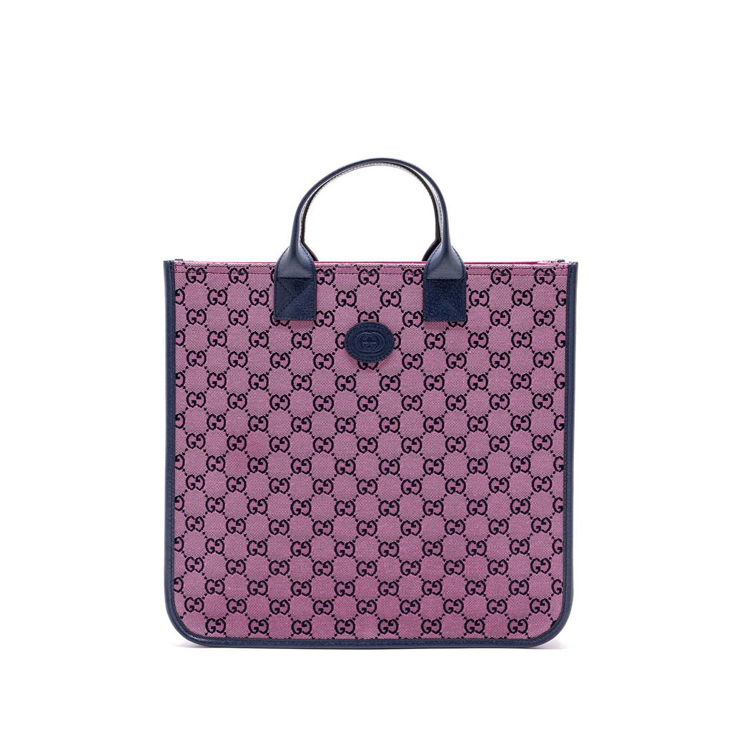 Gucci kids tote bag canvas / leather pink / dark blue