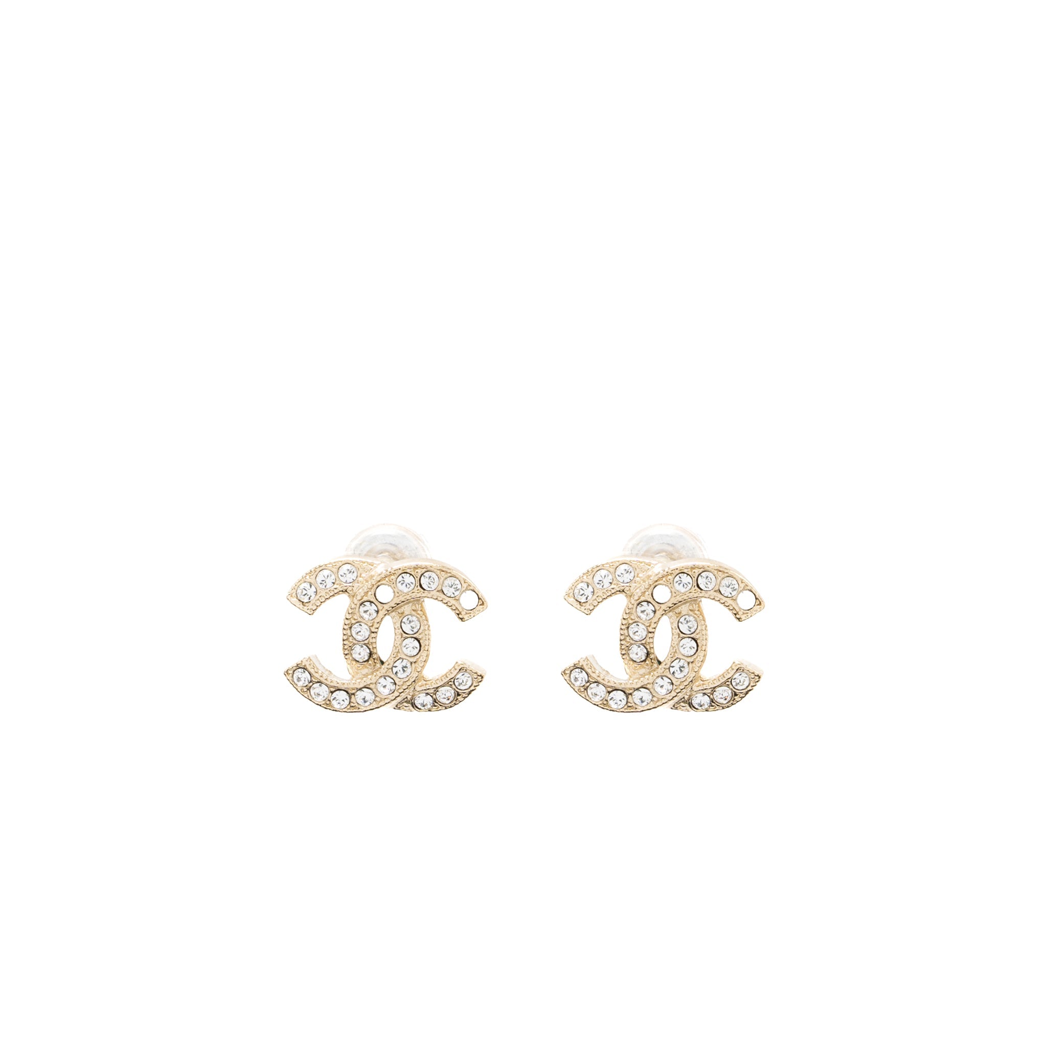 Chanel Classic CC Logo Earrings Crystal L
