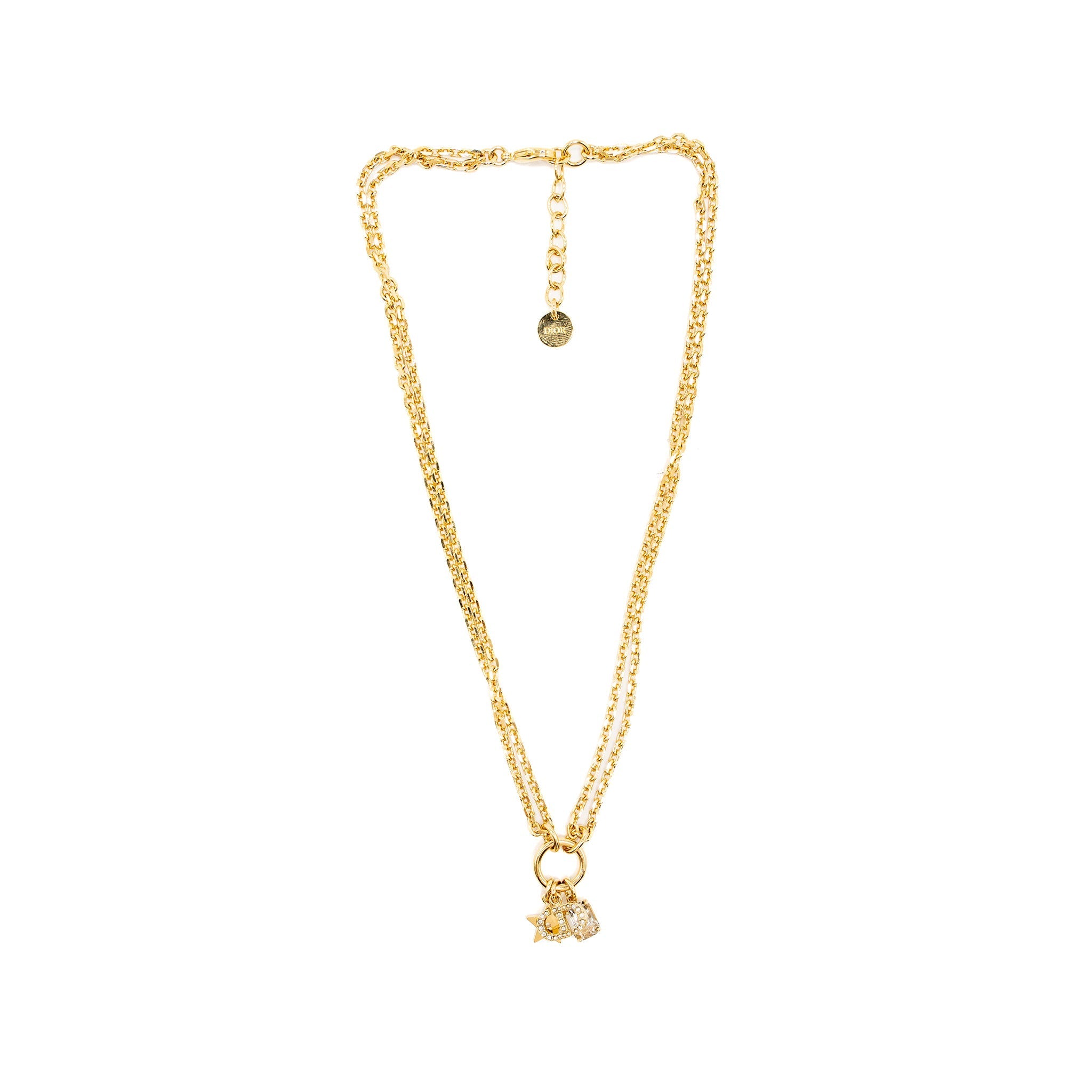 Dior CD and Star Necklace Crystal Gold Tone