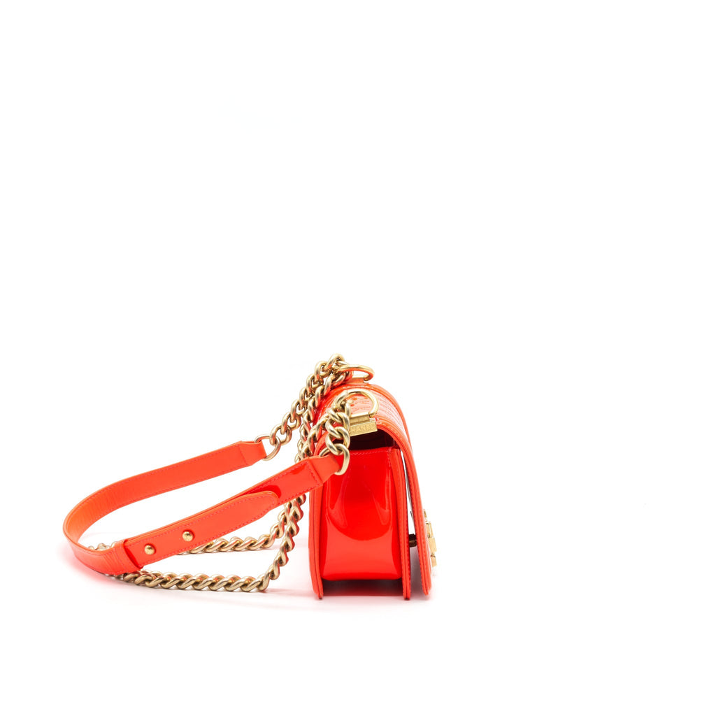 Chanel Small Boy Bag patent leather Bright Orange