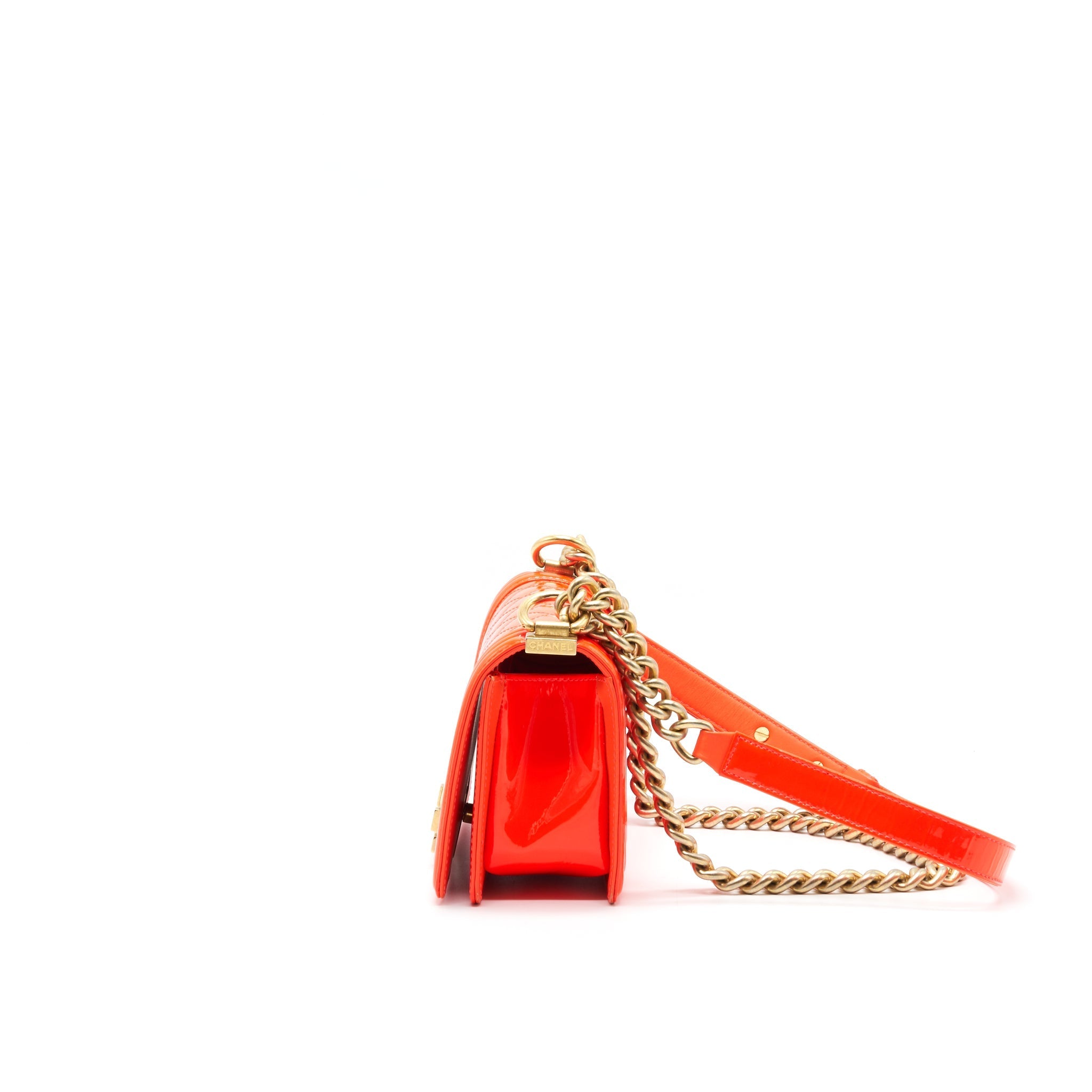 Chanel Small Boy Bag patent leather Bright Orange