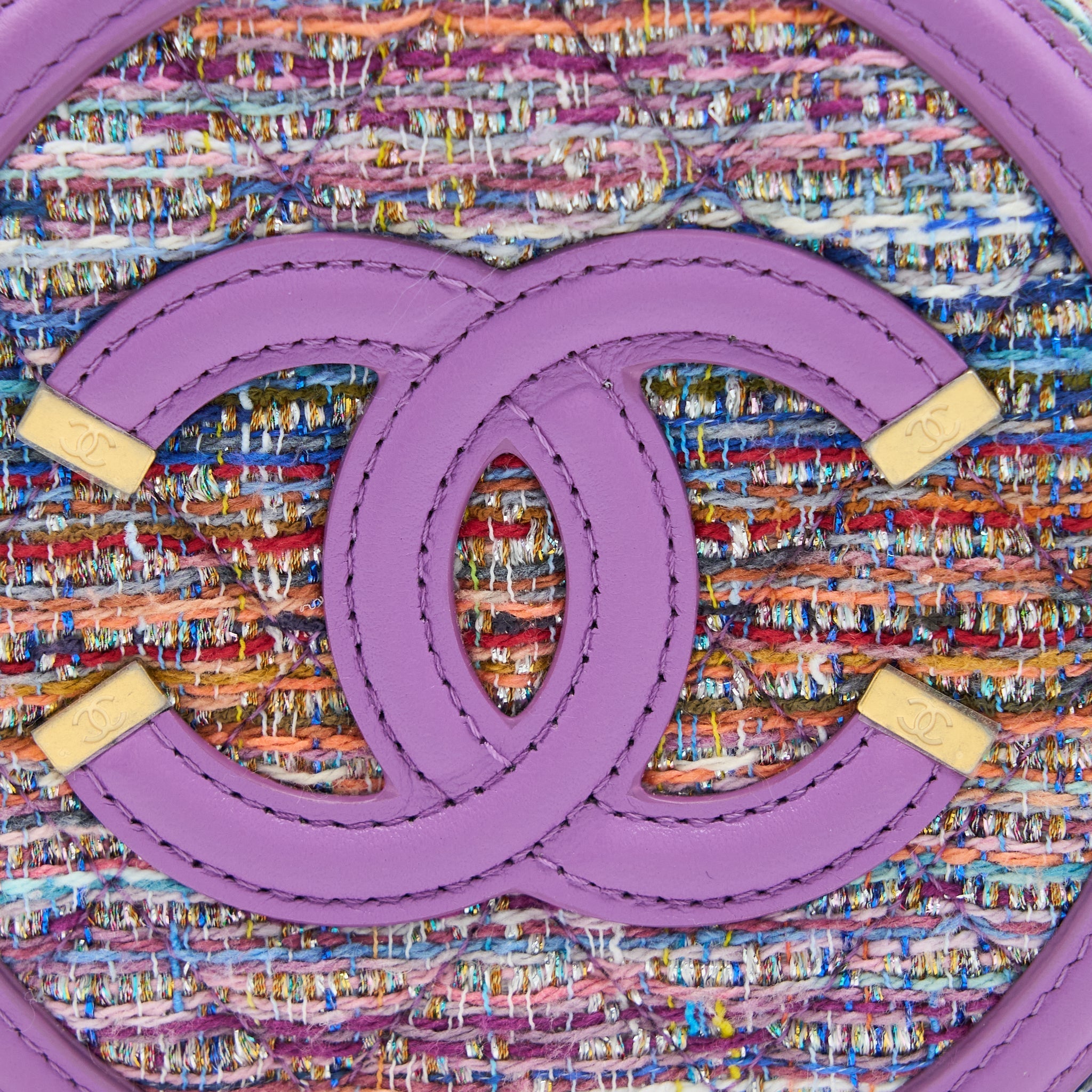 Chanel Round Clutch with Chain Lambskin/Tweed Multicolour