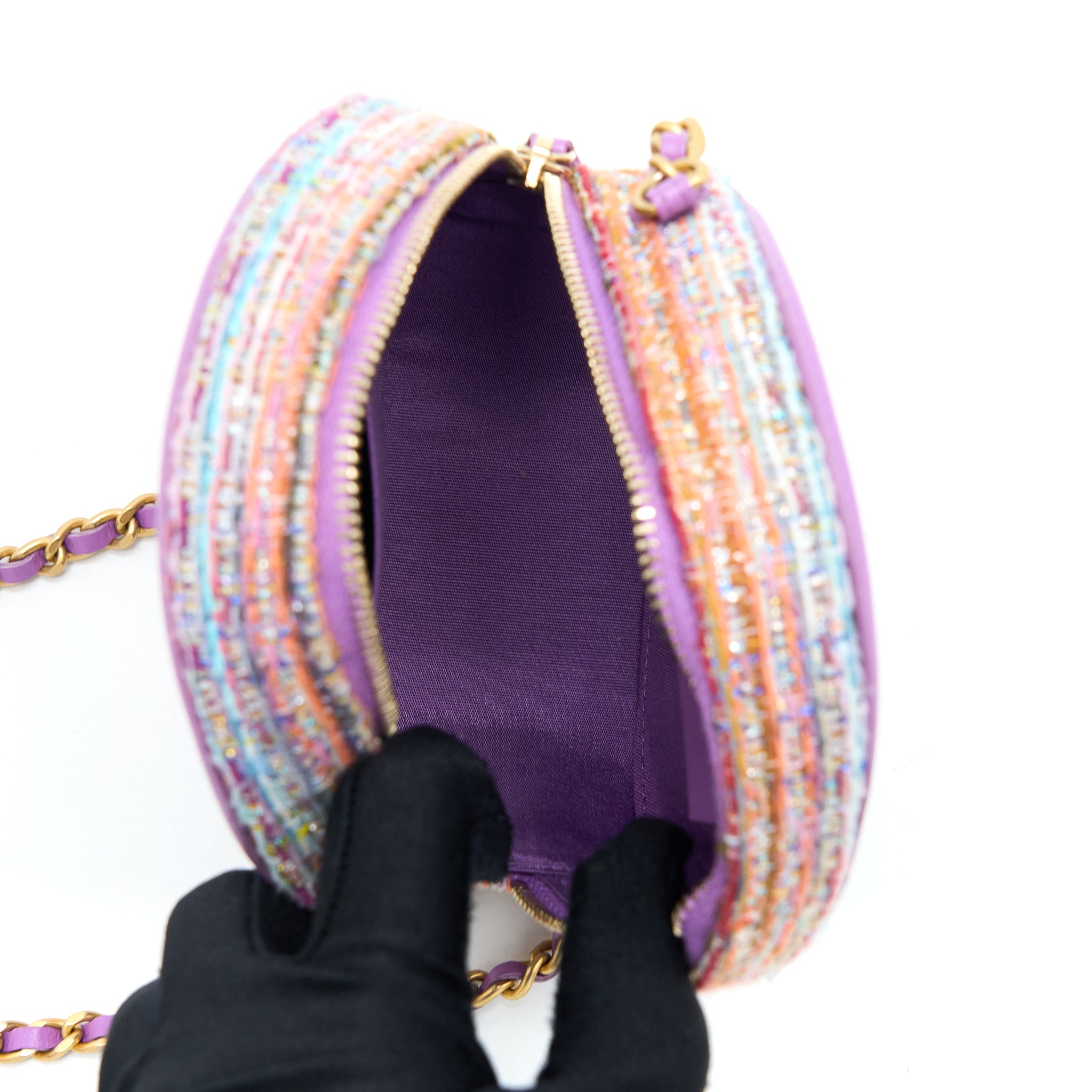 Chanel Round Clutch with Chain Lambskin/Tweed Multicolour