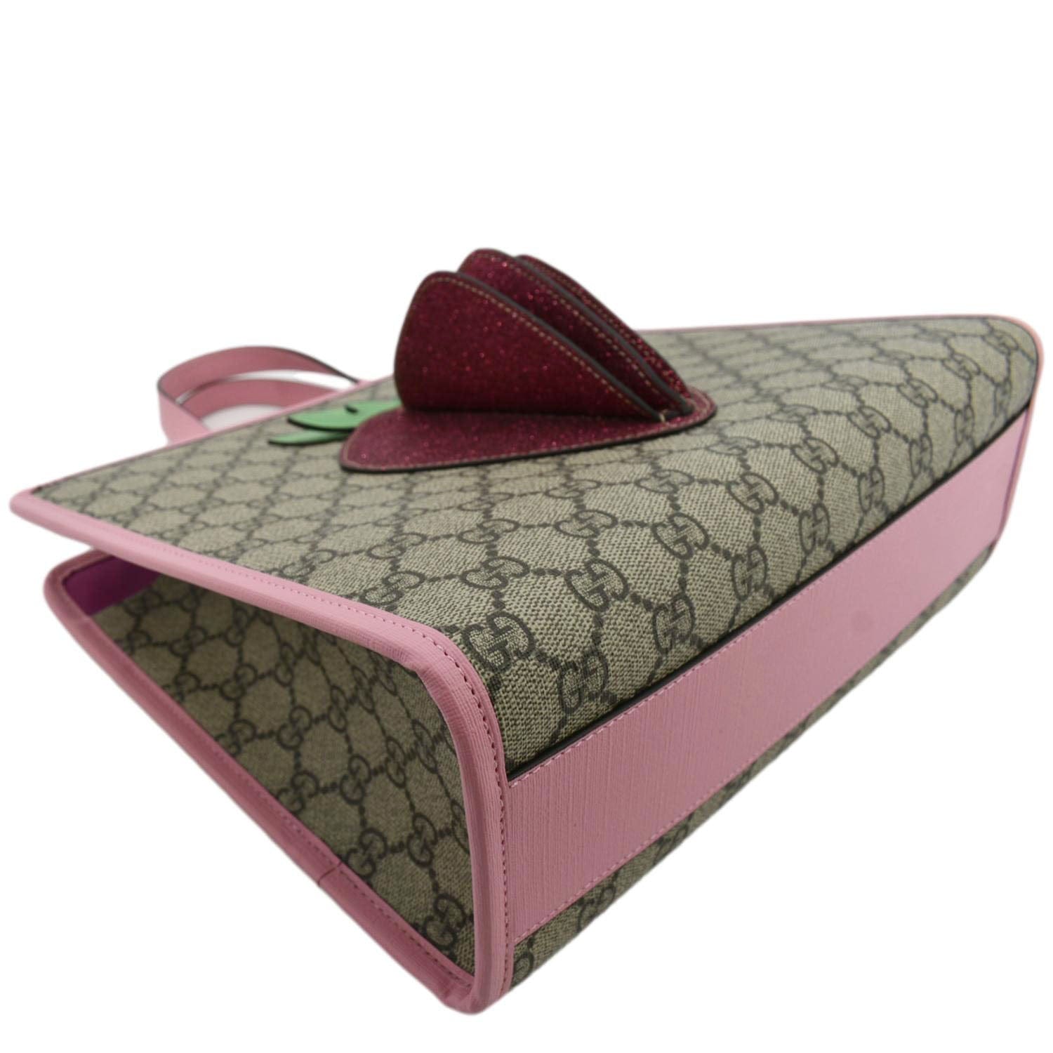 GUCCI Kids Strawberry GG Supreme Canvas Tote Bag Beige 630589