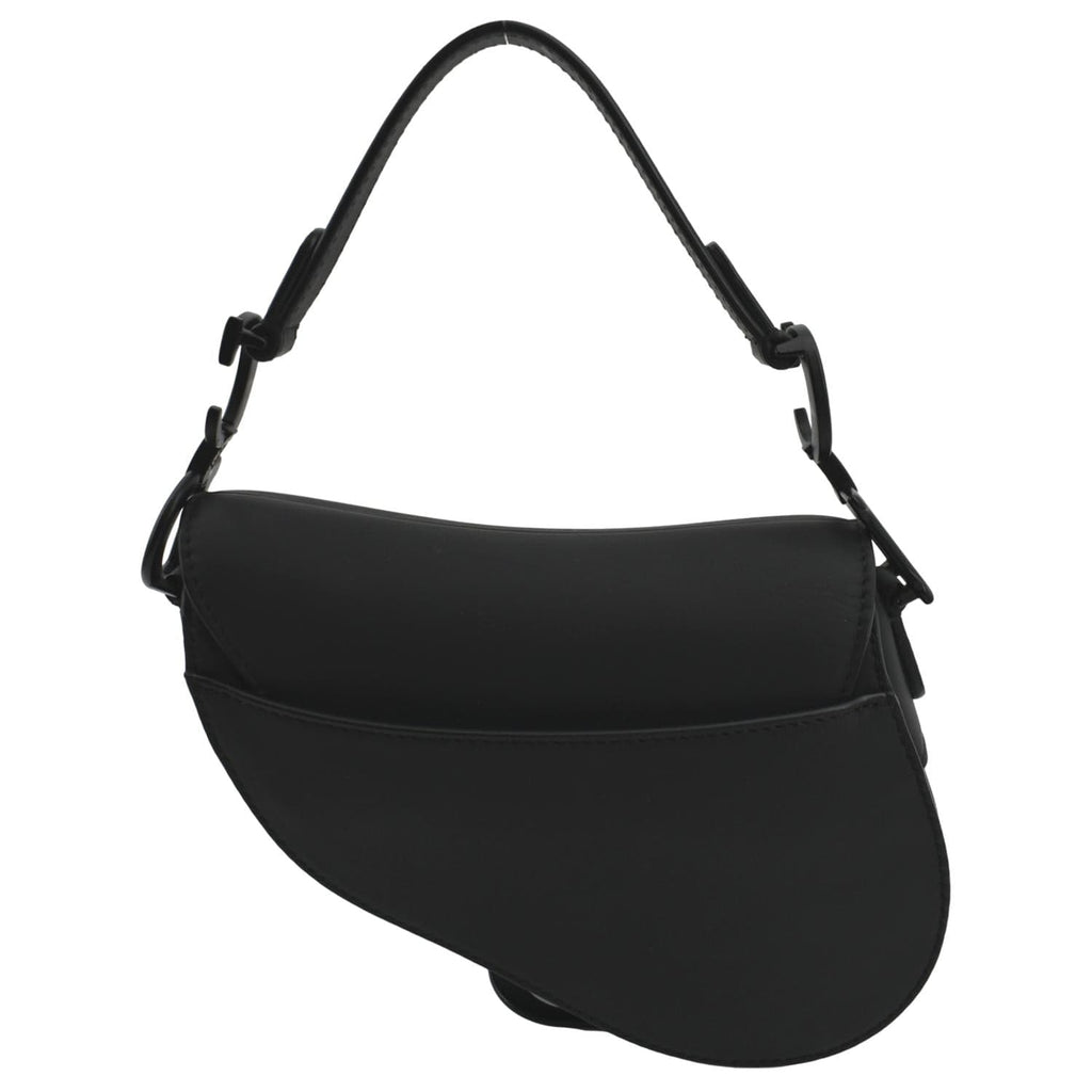 CHRISTIAN DIOR Saddle Calfskin Leather Satchel Bag Black