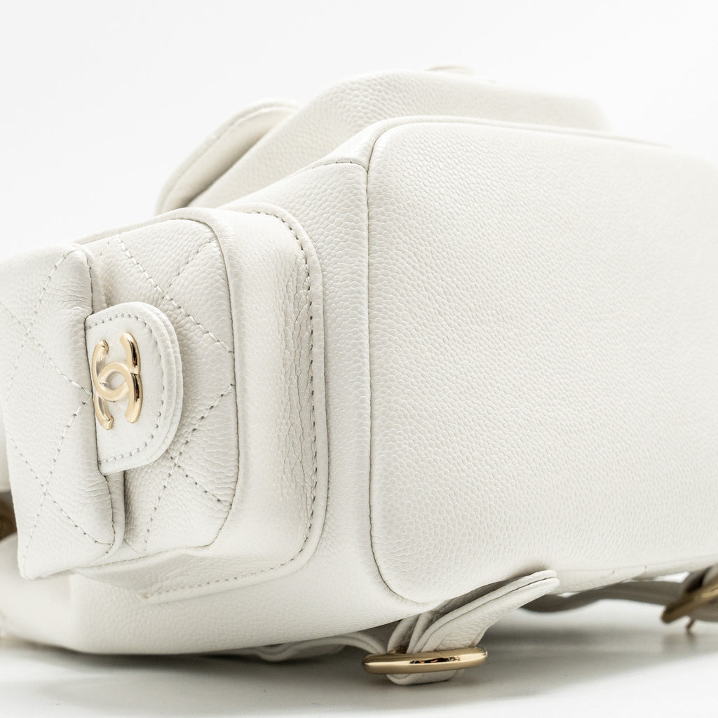 Chanel 23K Triple Pocket Mini Backpack Caviar White L (Microchip)