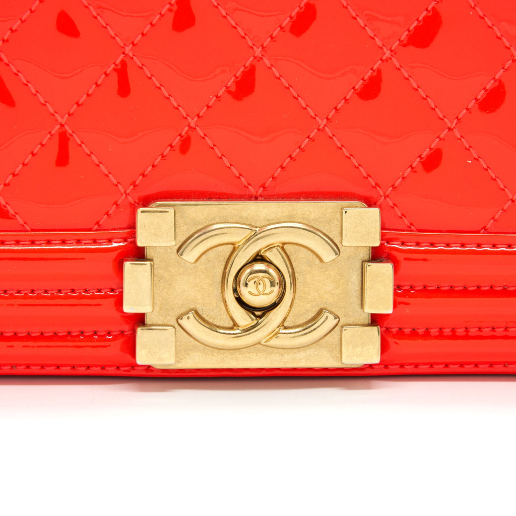 Chanel Small Boy Bag patent leather Bright Orange