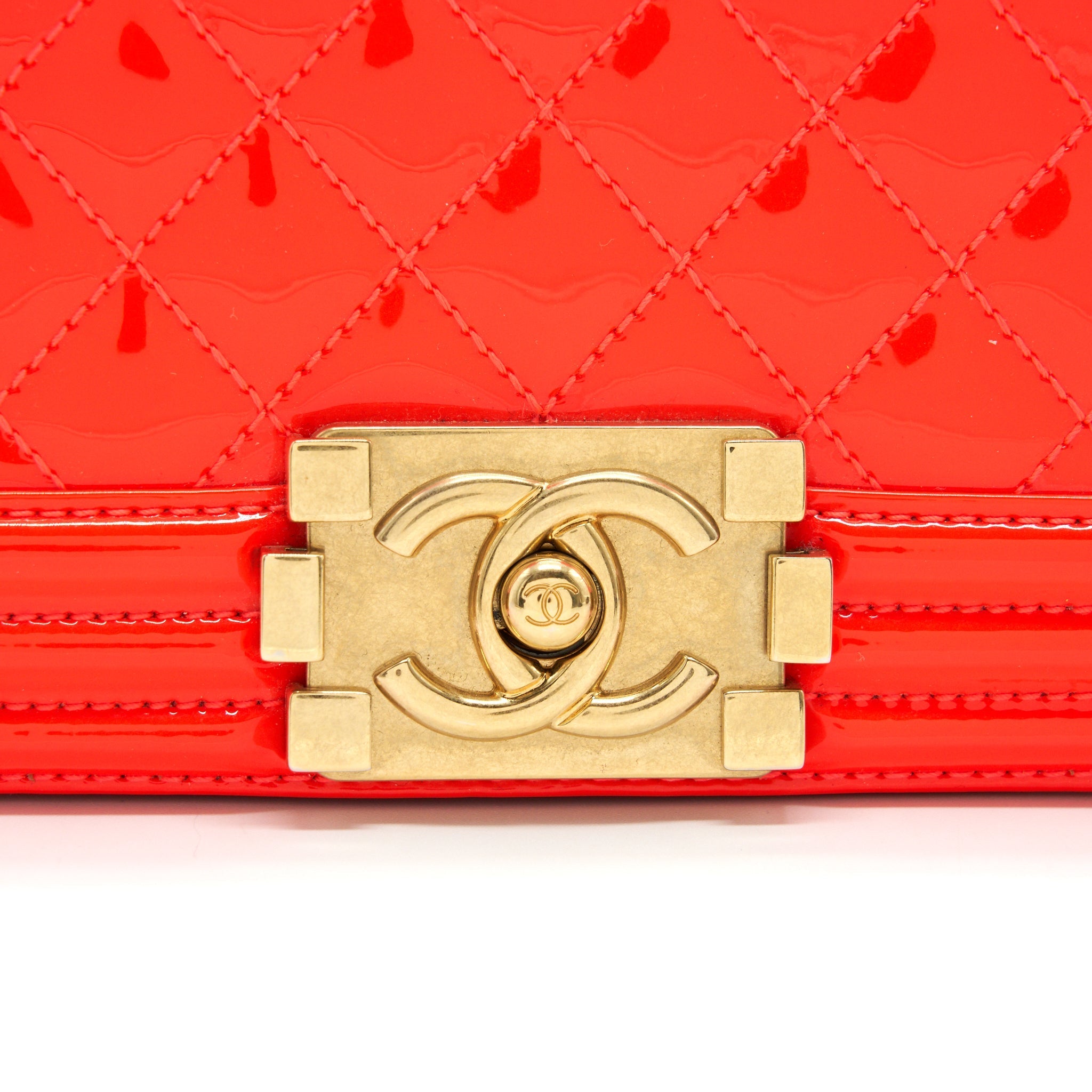 Chanel Small Boy Bag patent leather Bright Orange