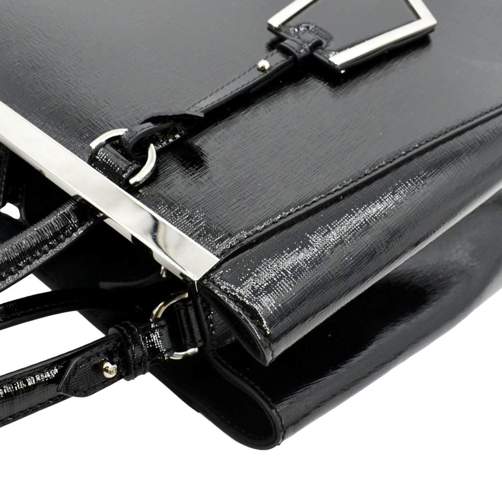 FENDI 2 Jours Patent Leather Shoulder Bag Black
