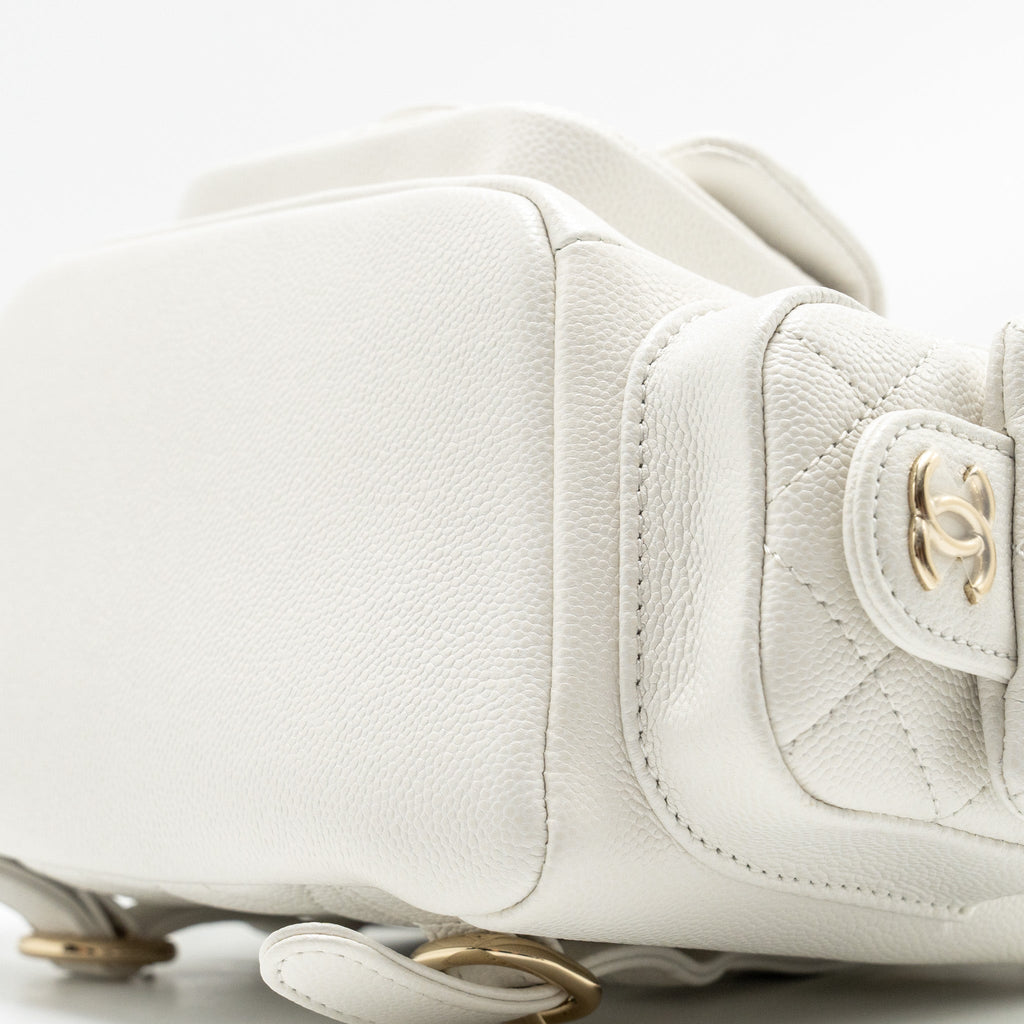Chanel 23K Triple Pocket Mini Backpack Caviar White L (Microchip)