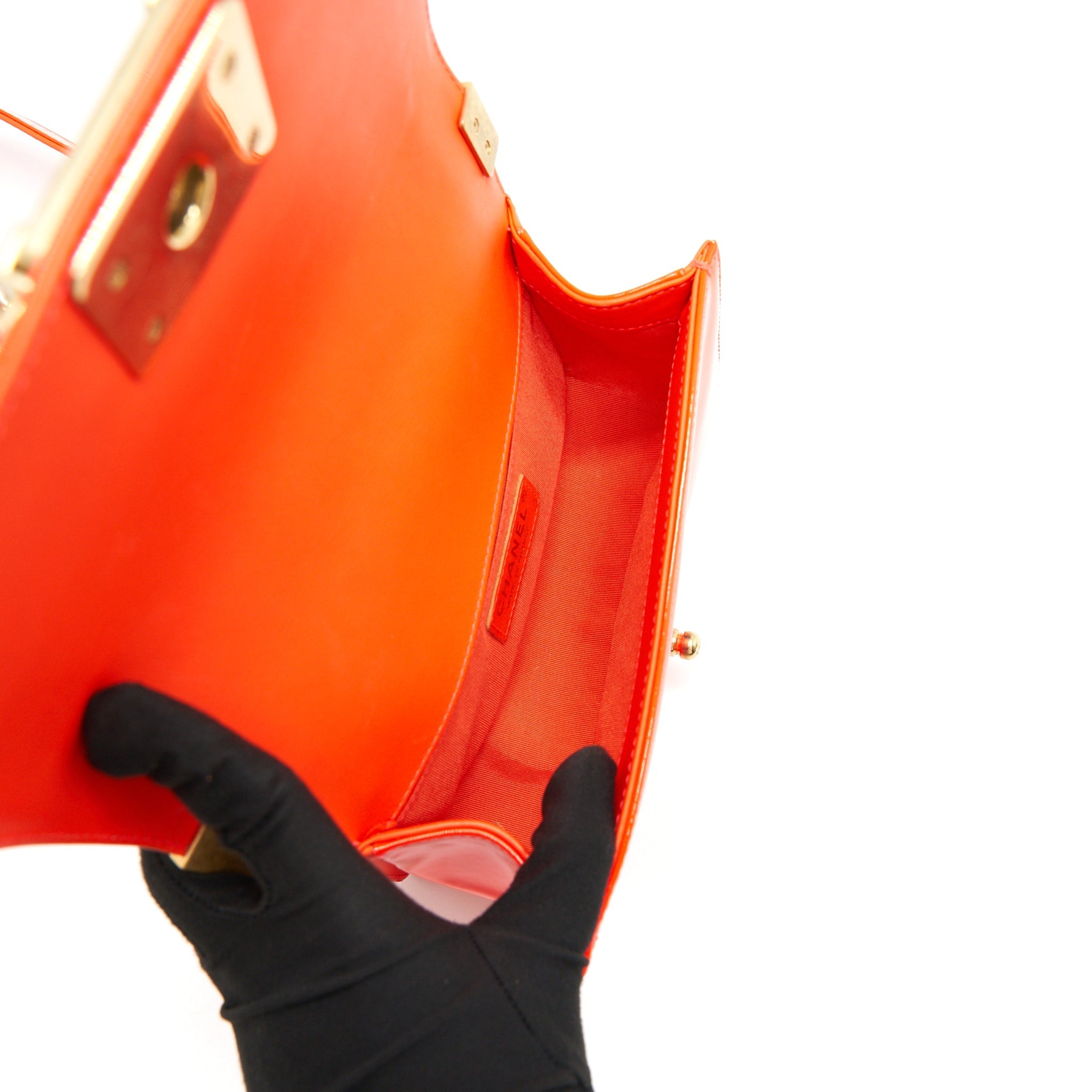 Chanel Small Boy Bag patent leather Bright Orange