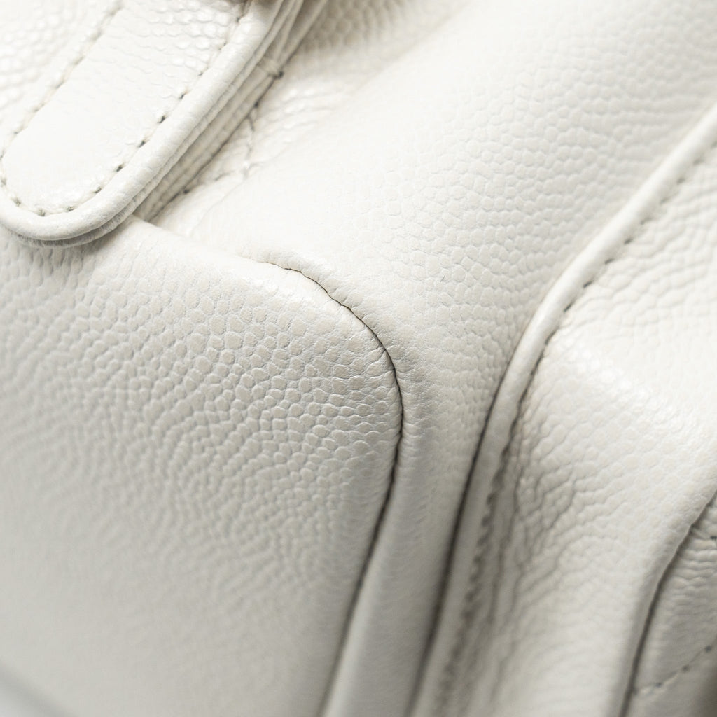 Chanel 23K Triple Pocket Mini Backpack Caviar White L (Microchip)