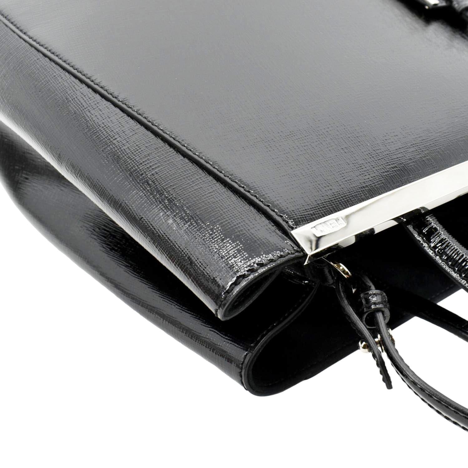 FENDI 2 Jours Patent Leather Shoulder Bag Black